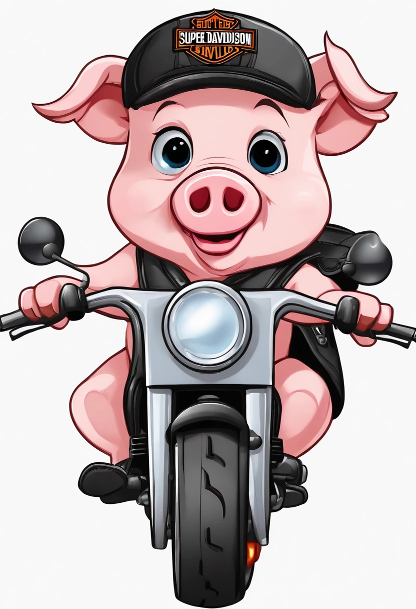 (((Cartoon Character 1.3))),(((A cute super cute cartoon cartoon pig riding a Harley-Davidson motorcycle))),(((A cute little piglet:1.4))),Wears a spotted vest on the top,Denim shorts on the bottom,Naughty expression,HD Real,Black eyes,Flying figure,HD picture,1/3. Leave blank,Sony SLR lens,Shoot at medium distance,Soft lighting,tmasterpiece