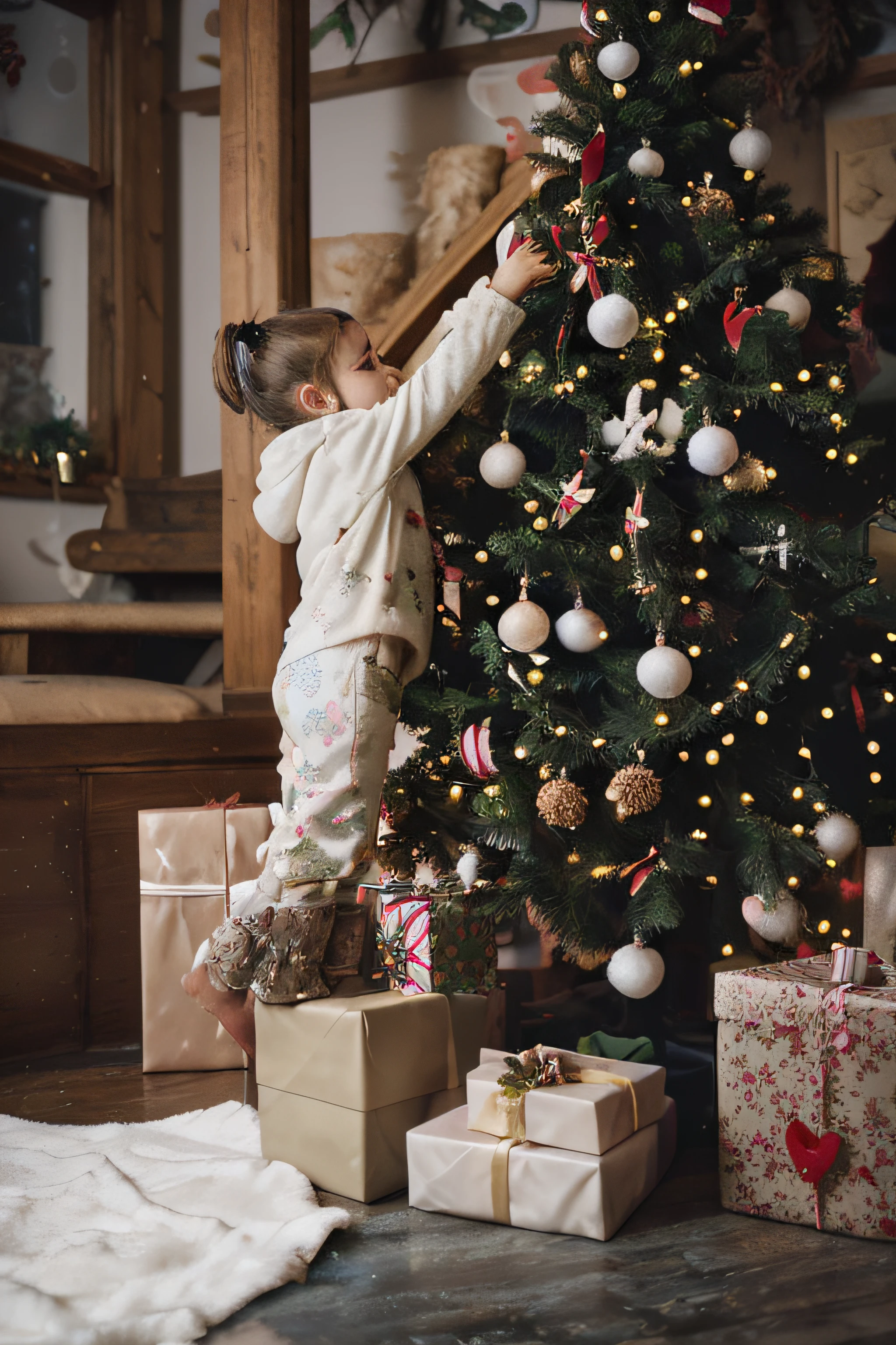 cute little girl decorating christmas tree