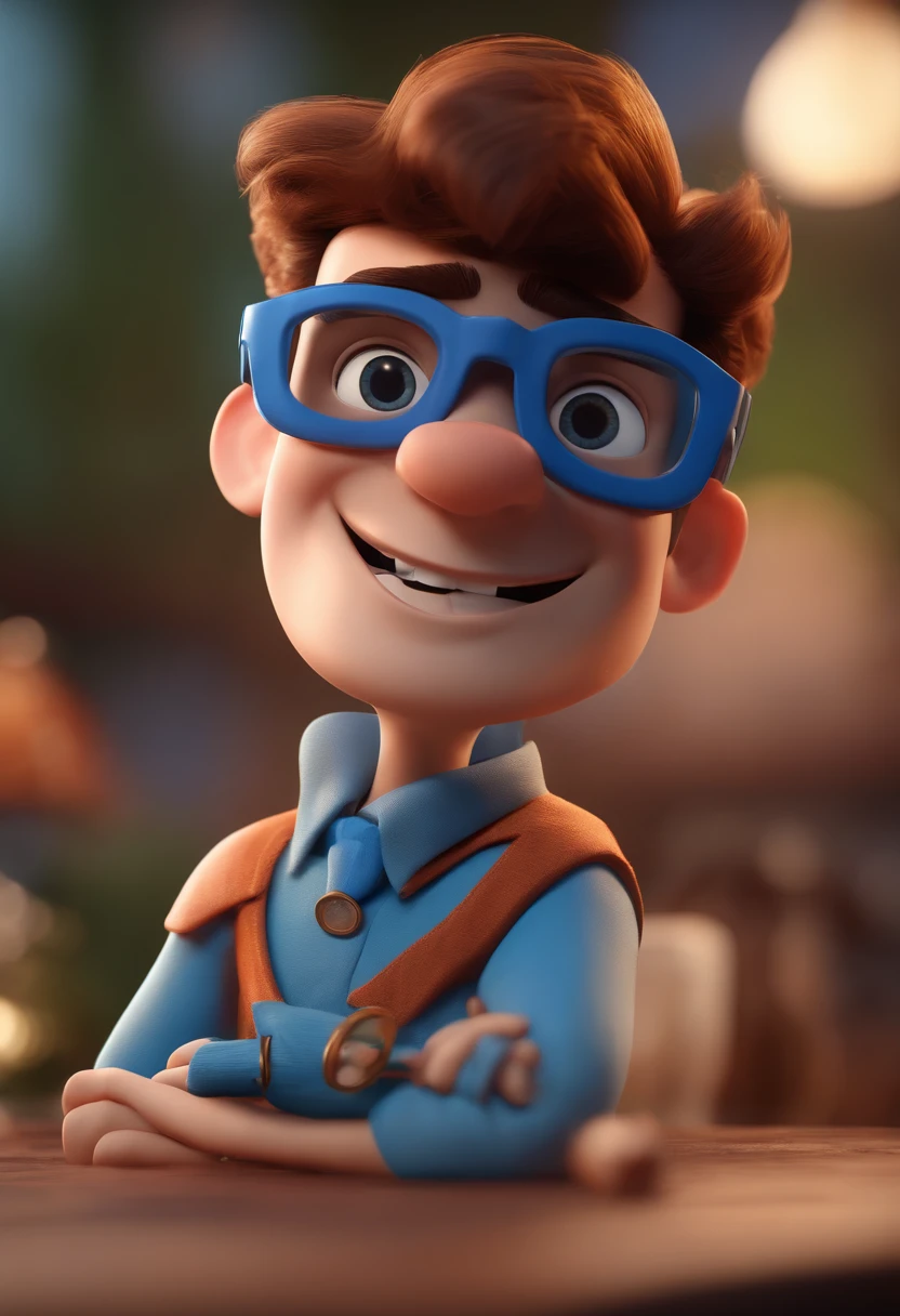 Cartoon character of a man with black glasses and a blue shirt, animation character, Caractere estilizado, animation style rendering, 3D estilizado, Arnold Maya render, 3 d render stylized, toon render keyshot, Personagem 3D, Personagem 3D, 3d rendering stylized, 3 d character render, personagem de desenho animado, Personagem de close up, Pose de personagem, (Estilo Pixar) (master part:1.2) (Bokeh) (best quality) (pele detalhada) (textura detalhada) (8k) (argila) (Cinematic lighting) (foco nítido