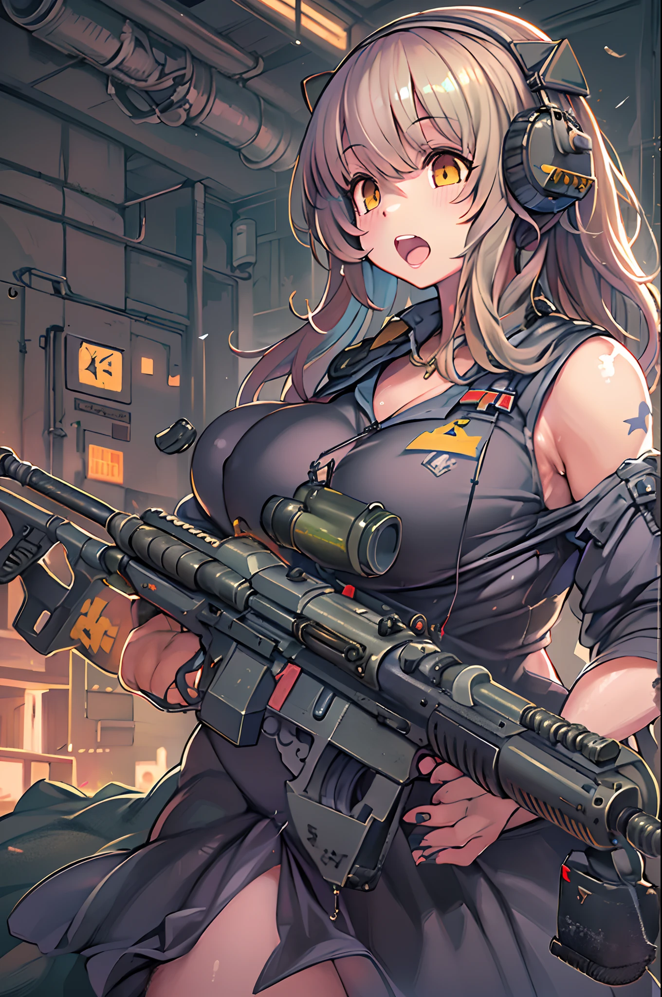 Woman in long dress with gun and machine gun, anime machine gun fire, Mechanized soldier girl, best anime 4k konachan wallpaper, female action anime girl, girls frontline style, badass anime 8 K, M4 Sopmod II Girls Frontline, from girls frontline, Fine details. girls' frontline, 4k anime wallpaper, girls frontline cg