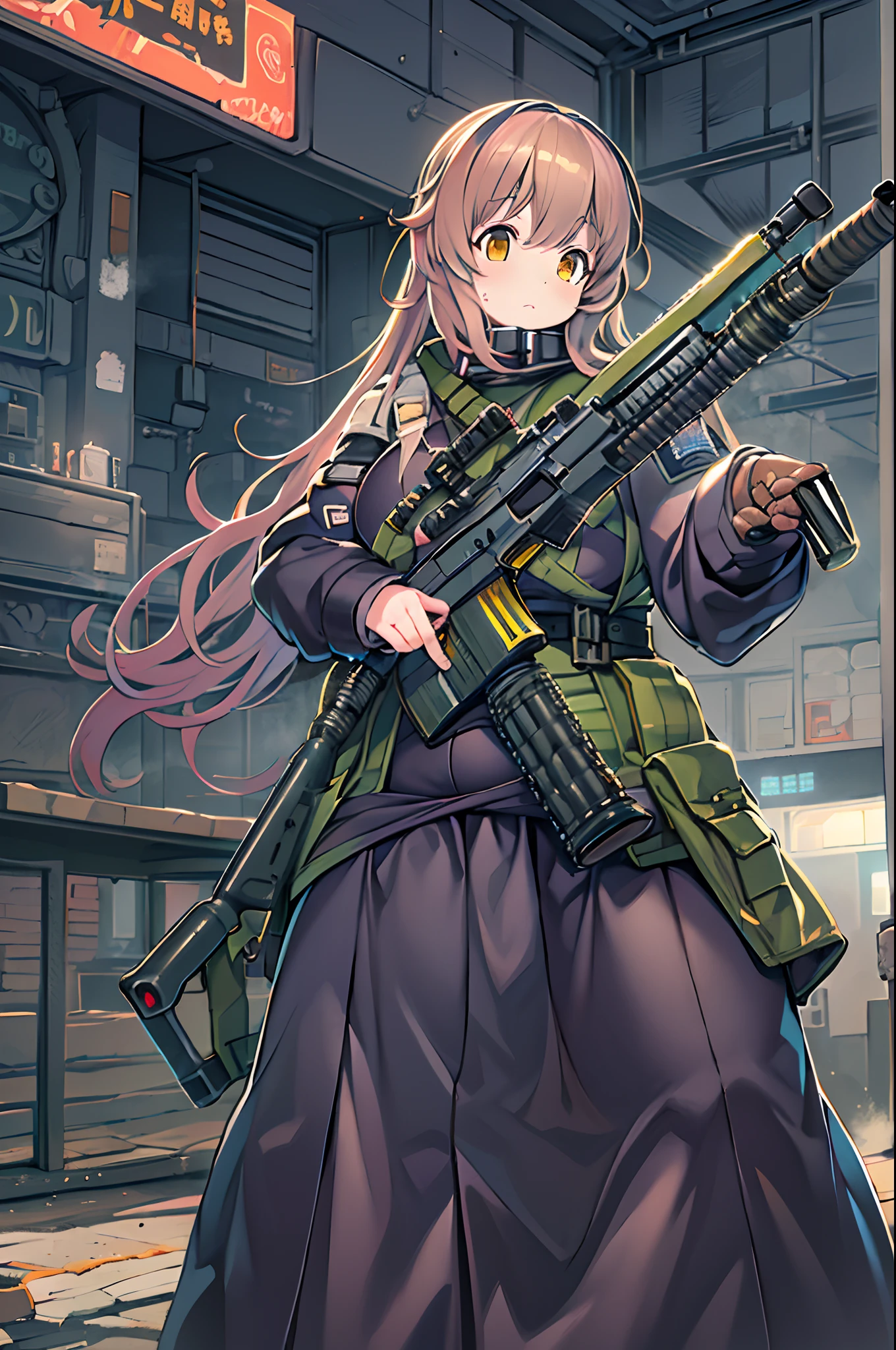 Woman in long dress with gun and machine gun, anime machine gun fire, Mechanized soldier girl, best anime 4k konachan wallpaper, female action anime girl, girls frontline style, badass anime 8 K, M4 Sopmod II Girls Frontline, from girls frontline, Fine details. girls' frontline, 4k anime wallpaper, girls frontline cg