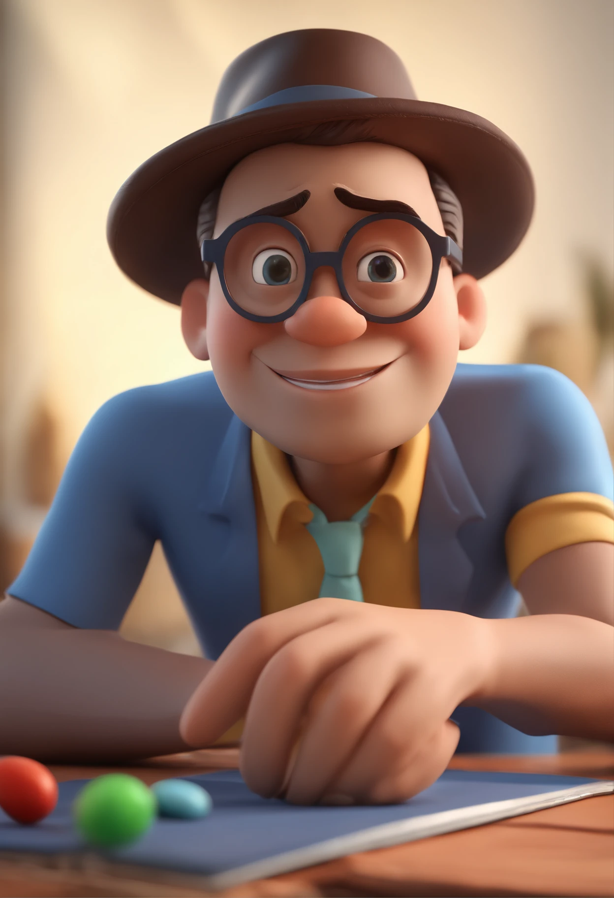 Cartoon character of a man with black glasses and a blue shirt, animation character, Caractere estilizado, animation style rendering, 3D estilizado, Arnold Maya render, 3 d render stylized, toon render keyshot, Personagem 3D, Personagem 3D, 3d rendering stylized, 3 d character render, personagem de desenho animado, Personagem de close up, Pose de personagem, (Estilo Pixar) (master part:1.2) (Bokeh) (best quality) (pele detalhada) (textura detalhada) (8k) (argila) (Cinematic lighting) (foco nítido