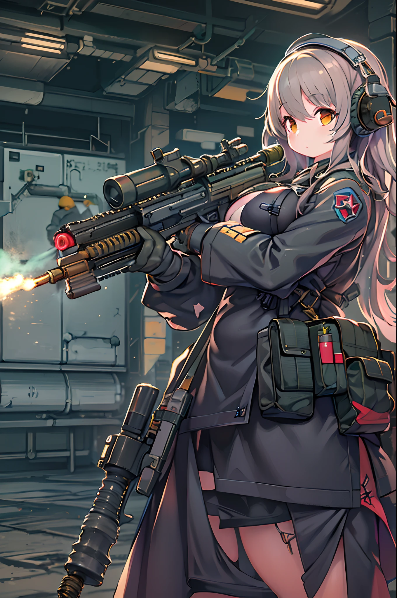 Woman in long dress with gun and machine gun, anime machine gun fire, Mechanized soldier girl, best anime 4k konachan wallpaper, female action anime girl, girls frontline style, badass anime 8 K, M4 Sopmod II Girls Frontline, from girls frontline, Fine details. girls' frontline, 4k anime wallpaper, girls frontline cg