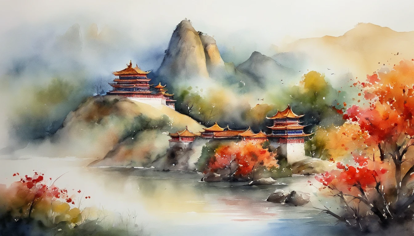 China-style，Far Mountain，suns，rios，zen feeling