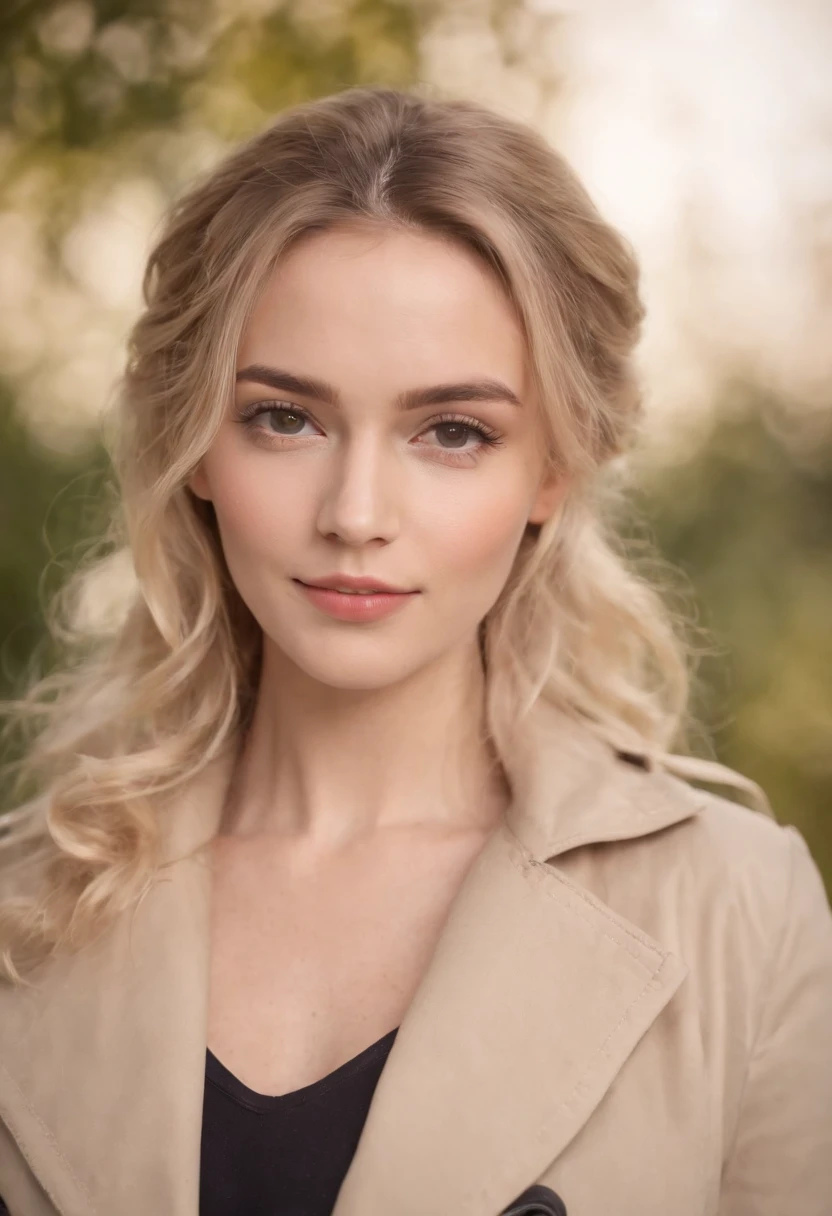 tmasterpiece,Realiy,photore,one-girl,long whitr hair,wavy roll,ssmile,sweet,Apricot trench coat,walk,transparent background