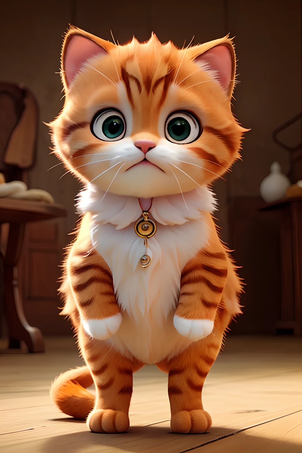 Once upon a time there was a cute little kitten，It has large, piercing eyes and a body of soft fluff。The kitten's name is Little Orange，Because it has orange hair。