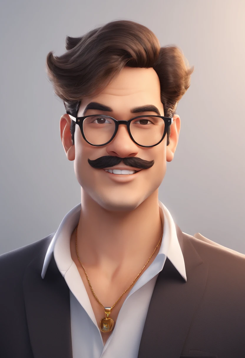 ((best quality)), ((master part)), ((desenhos animados realistas)), ((Personagem perfeito)) - Um retrato frontal meticulosamente detalhado e realista de um homem com cabelo raspado, glasses and a shirt with beautiful textures. O homem olha diretamente para o espectador, Establish a strong and confident presence. The image captures their distinctive facial features, accurately showing the brightness of your eyes and the design of your glasses. The black shirt is rendered with fine details, aumentando o profissionalismo do retrato. Enviado para documentos oficiais, this portrait is presented in impressive 8K UHD resolution, Ensure clarity and unique protection.