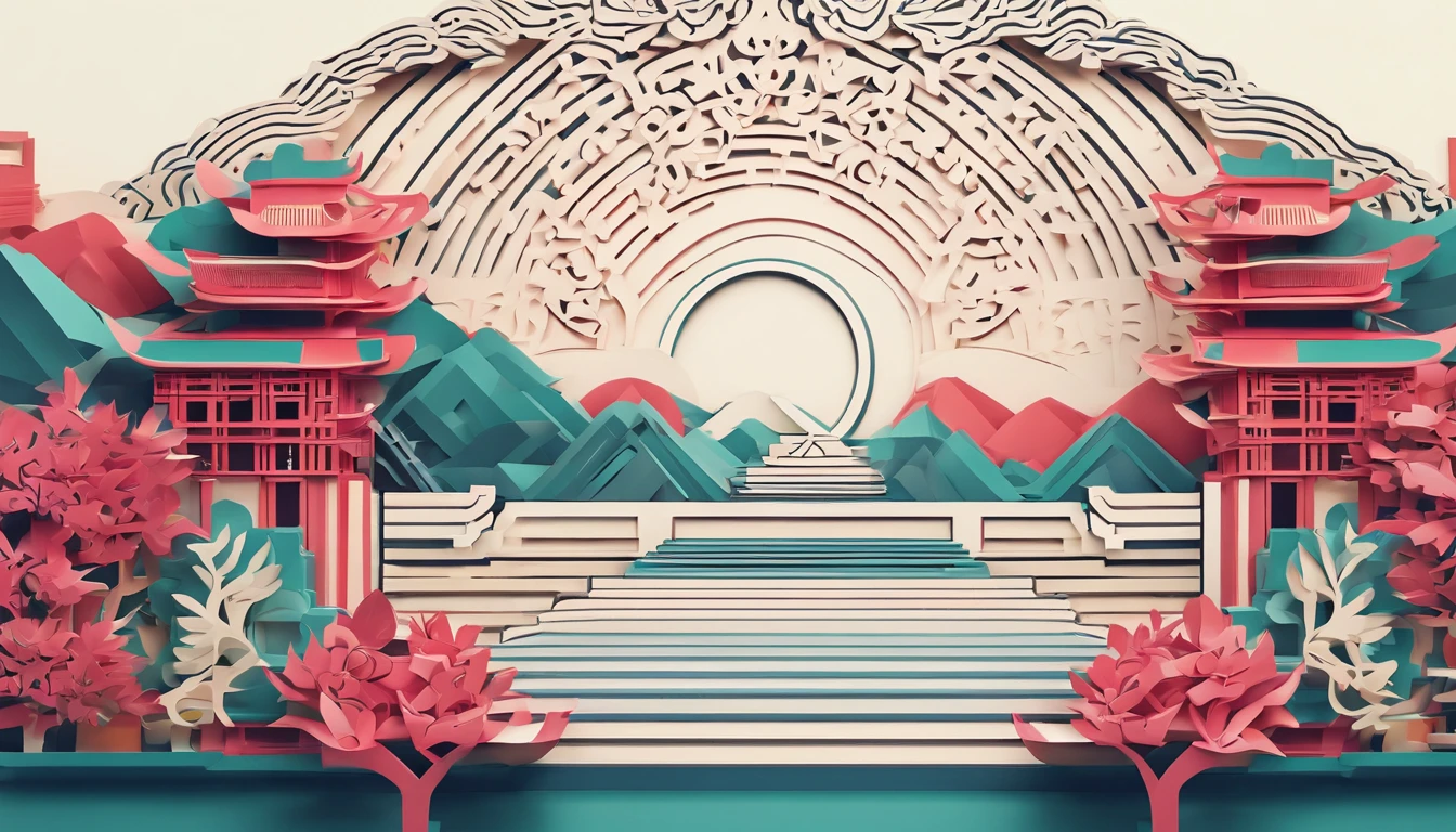 Chinese illustration，Minimalist art style，Line style，clean backdrop，Bright colors