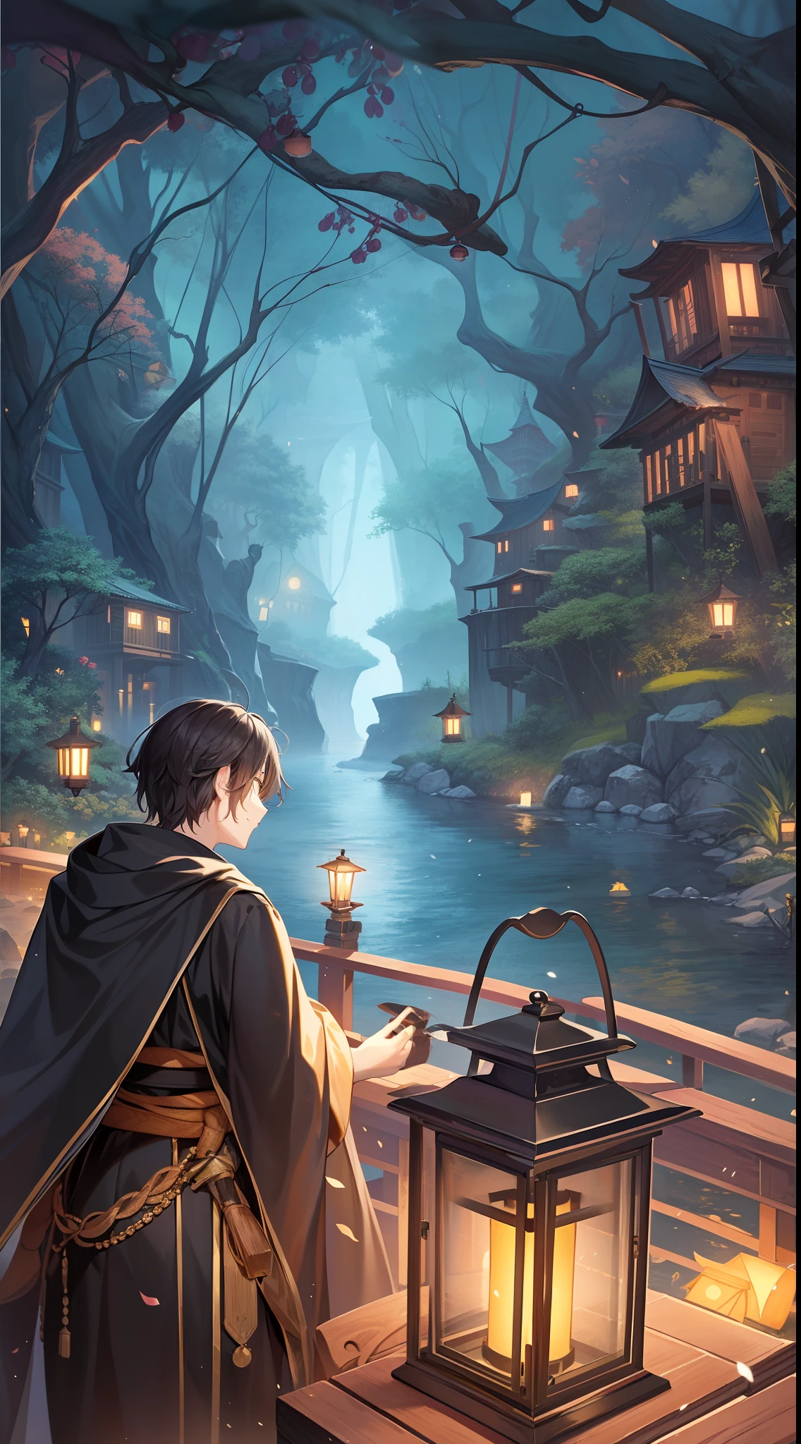Outrageous resolution、​masterpiece++、top-quality++、ultra-definition++、ultra-definition++、4k++、8k++、from side、（Background Focus）++、（（1）））+++A clothed woman in a black robe so deep that you can't see her face in the river of the underworld that destroys the city, and she rides a wooden boat with a lantern、Rune rides a wooden boat with a lantern in a black robe so deep that you can't see his face in the river of the underworld、The magic of riding a wooden boat with a lantern in a black robe so deep that you can't see your face in the river of the underworld、In the river of the underworld flying above, he rides a wooden boat with a lantern in a black robe so deep that you can't see his face、A married woman in a black robe so deep that you can't see her face in the river of the underworld and rides a wooden boat with a lantern、The president rides a wooden boat with a lantern in a black robe so deep that you can't see his face in the river of the underworld、Detailed contemporary art、Contemporary Art Style、Blake: A witch in a black robe so deep that you can't see her face in a beautiful modern underworld river, carrying a lantern and riding on a wooden boat、A college student in a black robe so deep that you can't see his face in the river of the underworld rides a wooden boat with a lantern、Contemporary Art Behans、A high school student in a black robe so deep that you can't see his face in the river of the underworld rides a wooden boat with a lantern、A woman in a black robe so deep that you can't see her face in the beautiful river of the underworld and rides a wooden boat with a lantern、A fragment of a wooden boat carrying a lantern in a black robe so deep that you can't see his face in the shiny floating river of the underworld、In the river of the underworld, he rides a wooden boat with a lantern in a black robe so deep that you can't see his face、 In the dazzling river of the underworld, sparks ride on a wooden boat with a lantern in a black robe so deep that you can't