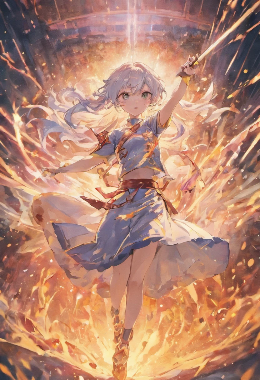 18-year-old royal sister,Long hair, white hair,Sharp eyes,Martial arts style,Hold your sword and stand in a fighting position