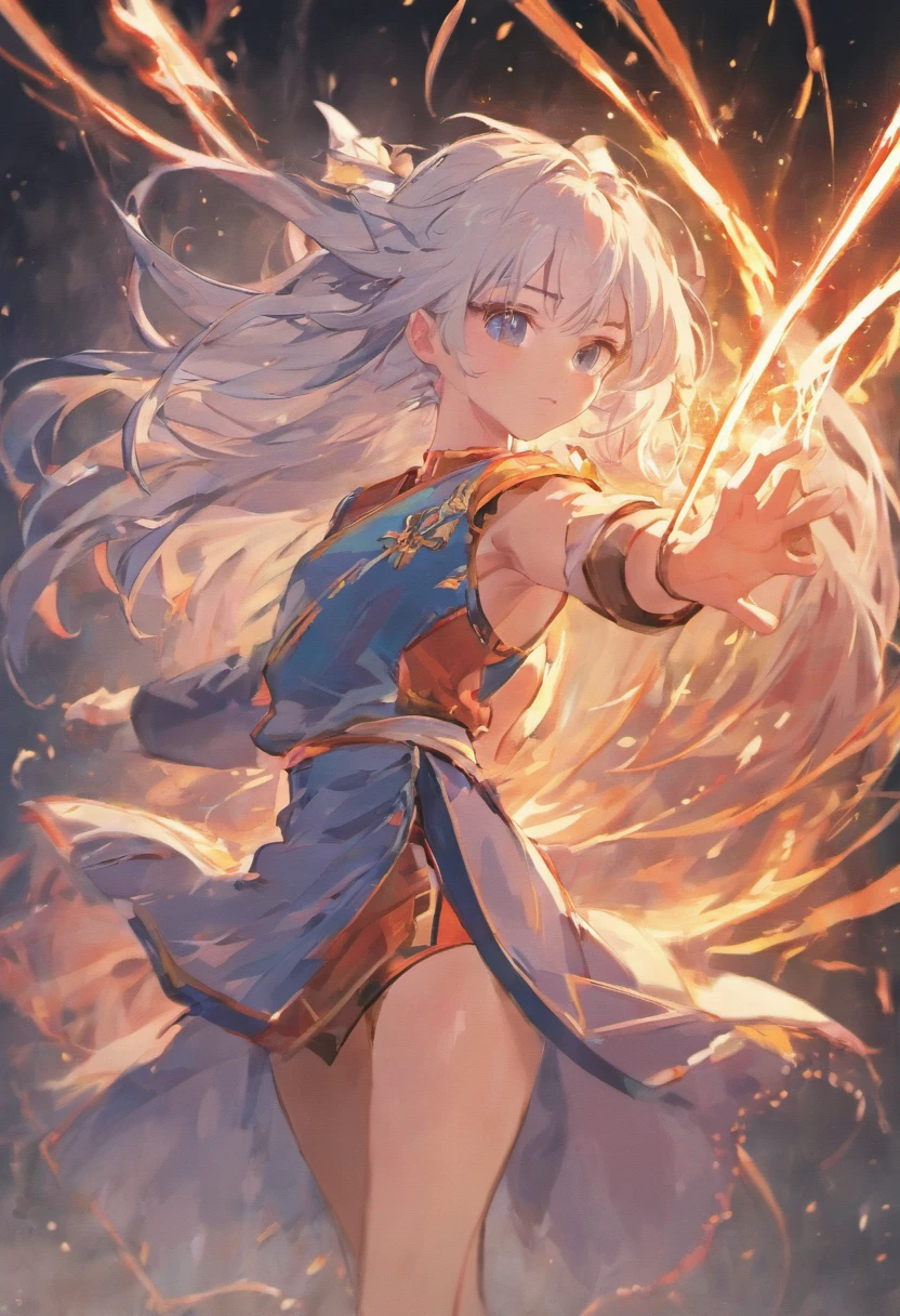 18-year-old royal sister,Long hair, white hair,Sharp eyes,Martial arts style,Hold your sword and stand in a fighting position