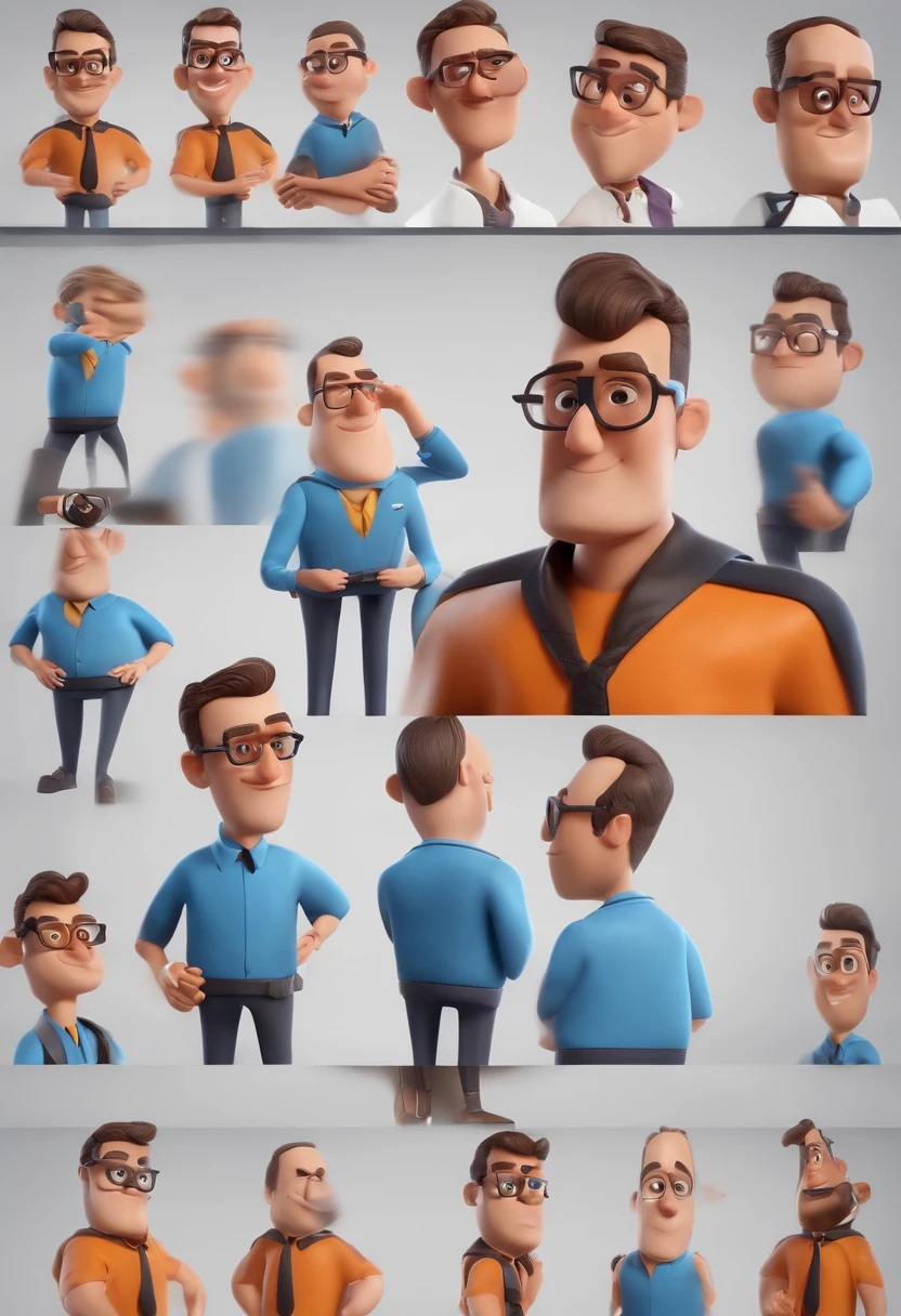 Cartoon character of a man with black glasses and a blue shirt, animation character, Caractere estilizado, animation style rendering, 3D estilizado, Arnold Maya render, 3 d render stylized, toon render keyshot, Personagem 3D, Personagem 3D, 3d rendering stylized, 3 d character render, personagem de desenho animado, Personagem de close up, Pose de personagem, (Estilo Pixar) (master part:1.2) (Bokeh) (best quality) (pele detalhada) (textura detalhada) (8k) (argila) (Cinematic lighting) (foco nítido