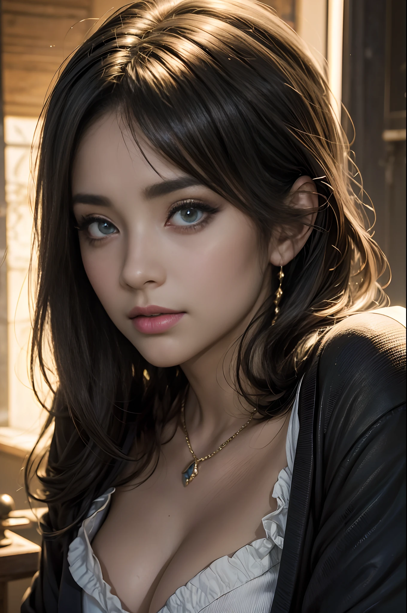 ((best quality, 8k, master part :1.3)), (Realistic, fotorrealista:1.4)Uma mulher bonita com figura perfeita :1.4, ((Seios enormes, seios gigantescos:1.4)), Beautiful, sorrir, (brilhante:1.4), mulher bonita, (Rosto altamente detalhado:1.2), (suit jacket), (blazer formal), clivagem, cabelos descoloridos, olhos soprados, Bob, sentado, Olhos detalhados, Double eyelidm, mulher bonita japonesa,