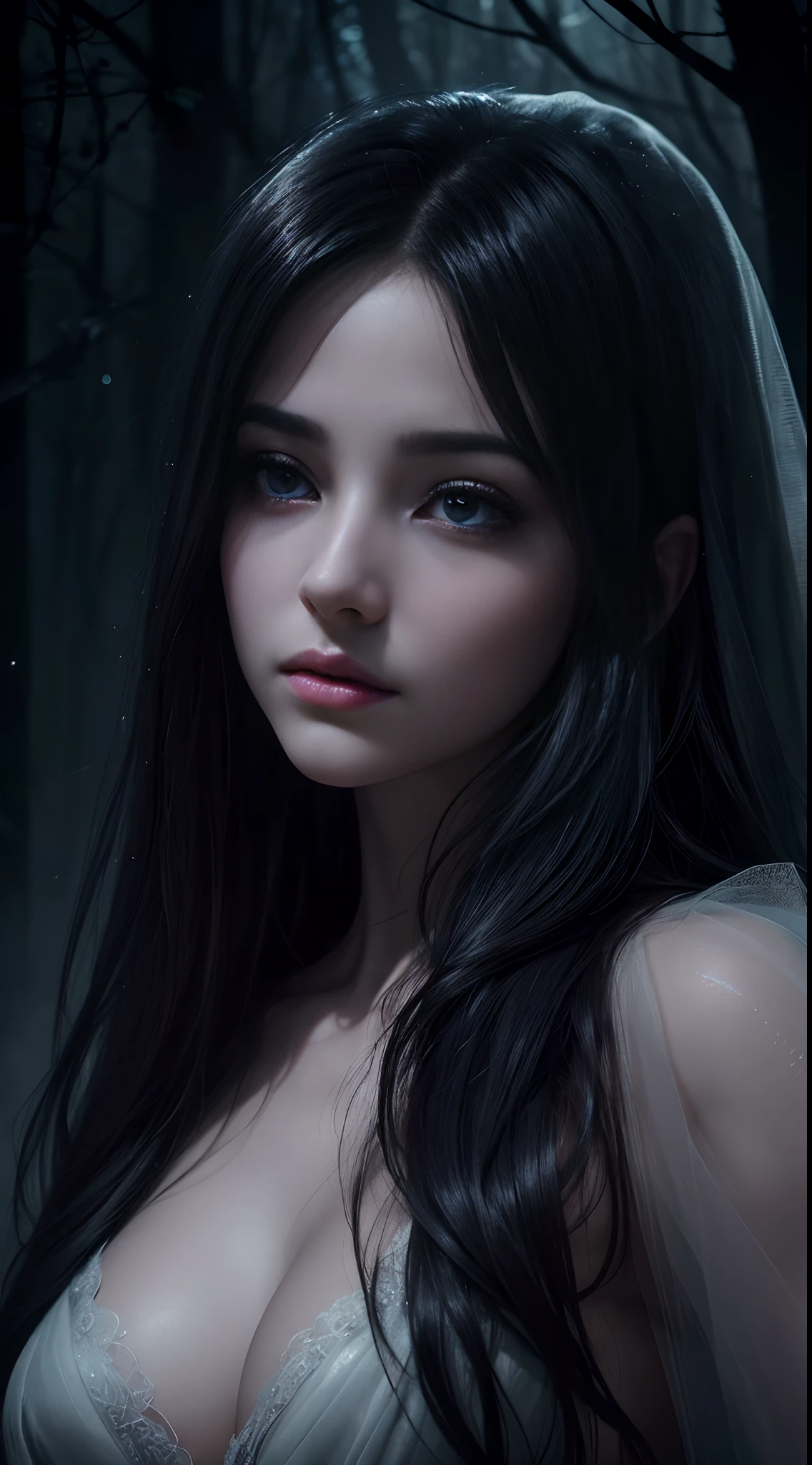 (best quality, ultra-detailed, realistic:1.37), portrait, dark atmosphere, mysterious, vibrant colors, soft lighting, surreal elements, haunting, ethereal beauty, ghostly trees, magical glow, delicate details, naked woman,long flowing hair, tender expression, captivating eyes, subtle emotions, graceful posture, fantasy world, enigmatic, enchanting presence, eerie ambiance, misty surroundings, dreamlike, alluring, immersive, otherworldly, enigmatic, mesmerizing, spectral, hauntingly beautiful, mesmerizing beauty, enigmatic aura, hauntingly expressive, intriguing, spectral veil, bewitching, ethereal essence, lost in the darkness