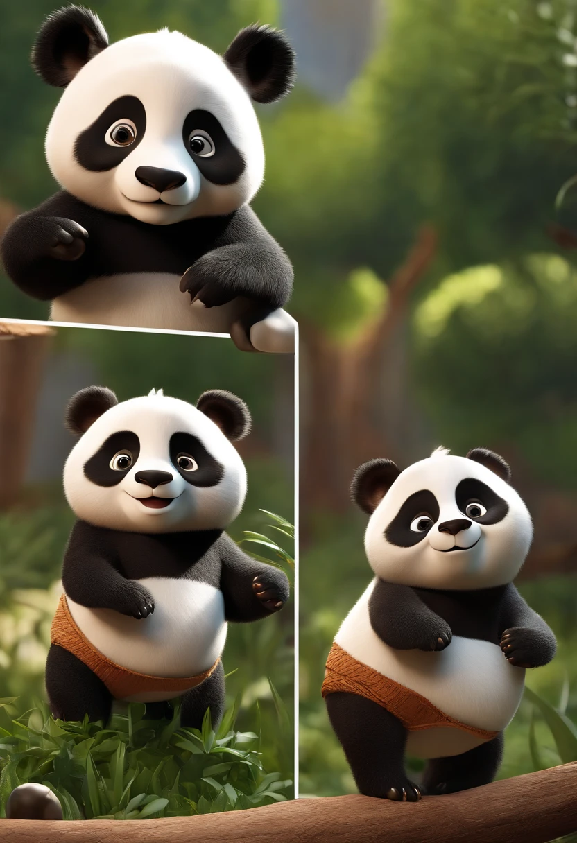 A panda cartoon, an animated character, stylized character, animation style render, stylized 3d, arnold maya render, 3 d render stylized, toon render keyshot, 3d character, 3d character, 3D rendering stylized, 3 d character render, Cartoon panda, Close-up panda, Character pose, (pixar-style) (Master parts:1.2) (Bokeh) (Best quality) (Detailed skins) (detail texture) (8K) (clay) (Cinematic lighting) (foco nítido