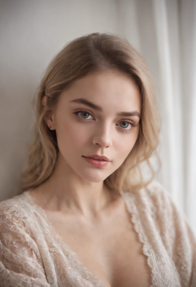 femme pleinement , fille sexy aux yeux bleus, ultra réaliste, Méticuleusement détaillé, Portrait Sophie Mudd, cheveux blonds et grands yeux, Selfie d’une jeune femme, Yeux de chambre, Violet Myers, sans maquillage, maquillage naturel, Regarder directement la caméra, Visage avec Artgram, Maquillage subtil, superbe photo nue sur tout le corps agenouillé sur le lit, dans la chambre , non censurée