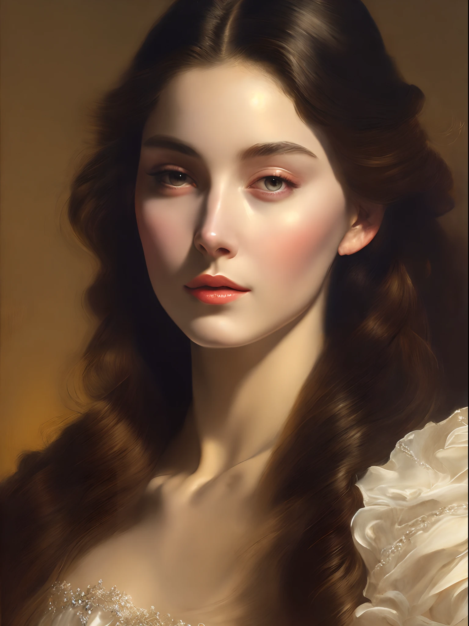 high quality, 8K Ultra HD, hyper-realistic portrait of a captivating woman, The woman is portrayed in a moonlit setting, her features bathed in a soft, diffused glow that accentuates the delicate nuances of her expression. The artist, drawing from Sargent's precision, captures every subtle contour of her face, the intricacies of her gaze, and the cascading strands of her hair, In this mysterious ambiance, the artist employs da Vinci's mastery of shadow and light, creating an alluring interplay that accentuates the enigmatic aura surrounding the woman, Shadows dance across her features, enhancing the depth of her gaze and adding a touch of secrecy to the composition, by yukisakura, highly detailed