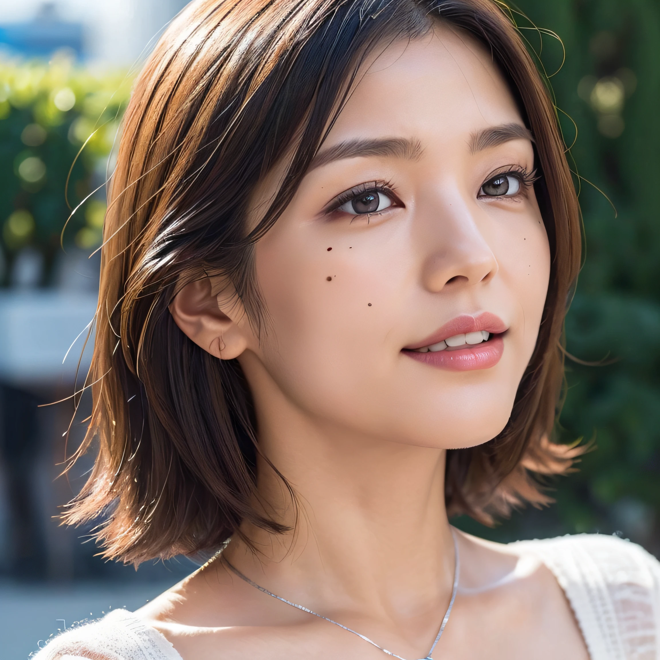 21 year old girl, asian, beautiful, cute, ultrarealistic, medium hair, blond hair, high quality, butterfly cut with plant hottest