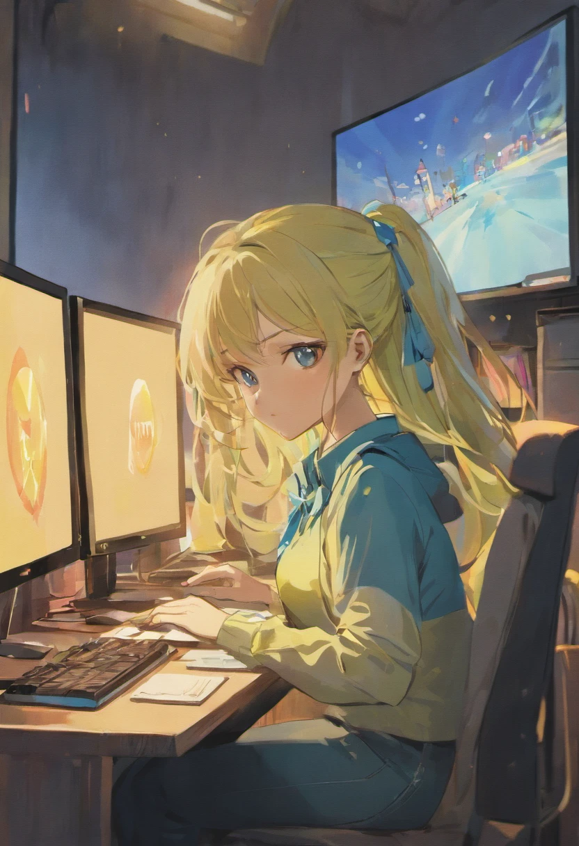 Arad woman in blue shirt sitting in front of computer, Porquimane, ruan cute vtuber, Chinese girl, Korean Girl, beautiful Korean women, young cute wan asian face, Gorgeous young Korean woman, girl cute-fine face, dilraba dilmurat, xintong chen, twitch streamer, trending at cgstation
