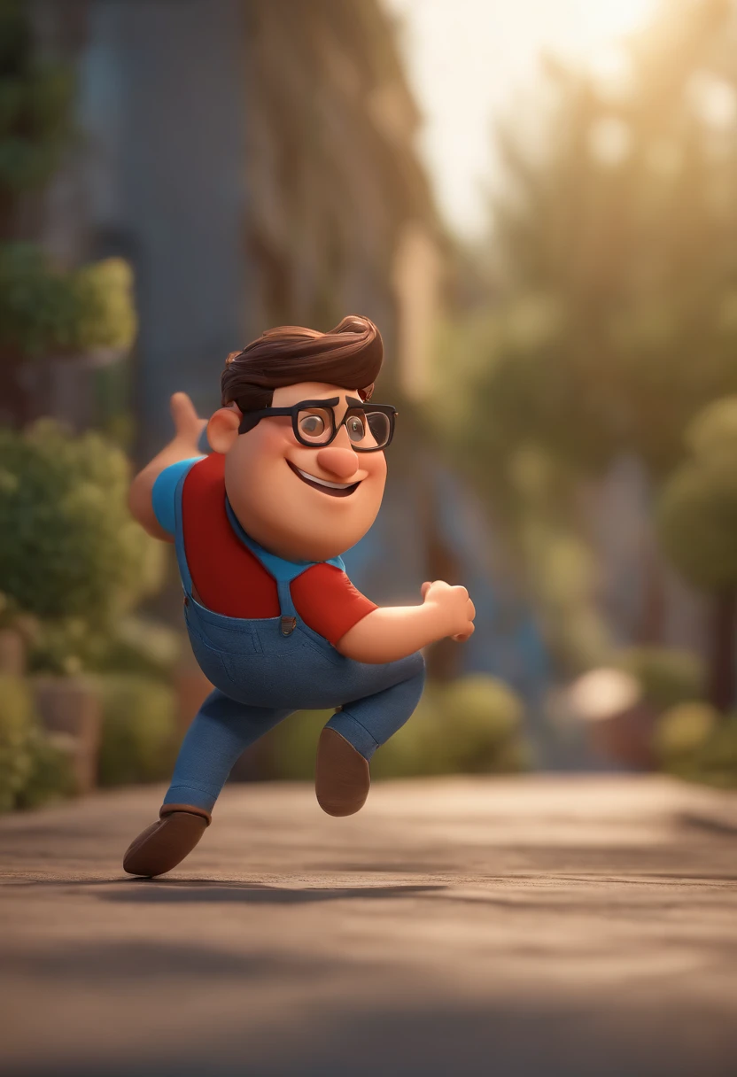 Cartoon character of a man wearing black glasses and a blue shirt, um personagem animado, Caractere estilizado, animation style rendering, 3D estilizado, Arnold Maya render, 3 d render stylized, toon render keyshot, Personagem 3D, Personagem 3D, 3d rendering stylized, 3 d character render, personagem de desenho animado, Personagem de close up, Pose de personagem, (Estilo Pixar) (master part:1.2) (Bokeh) (best quality) (pele detalhada) (textura detalhada) (8k) (argila) (Cinematic lighting) (foco nítido，Senta e vaza a parte superior do corpo