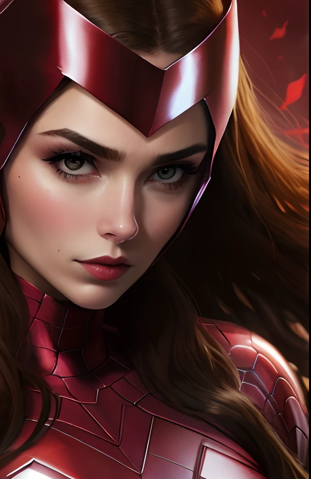 um close up de uma mulher com uma capa vermelha e uma capa preta, Feiticeira Escarlate, Feiticeira Escarlate Marvel, wanda maximoff,