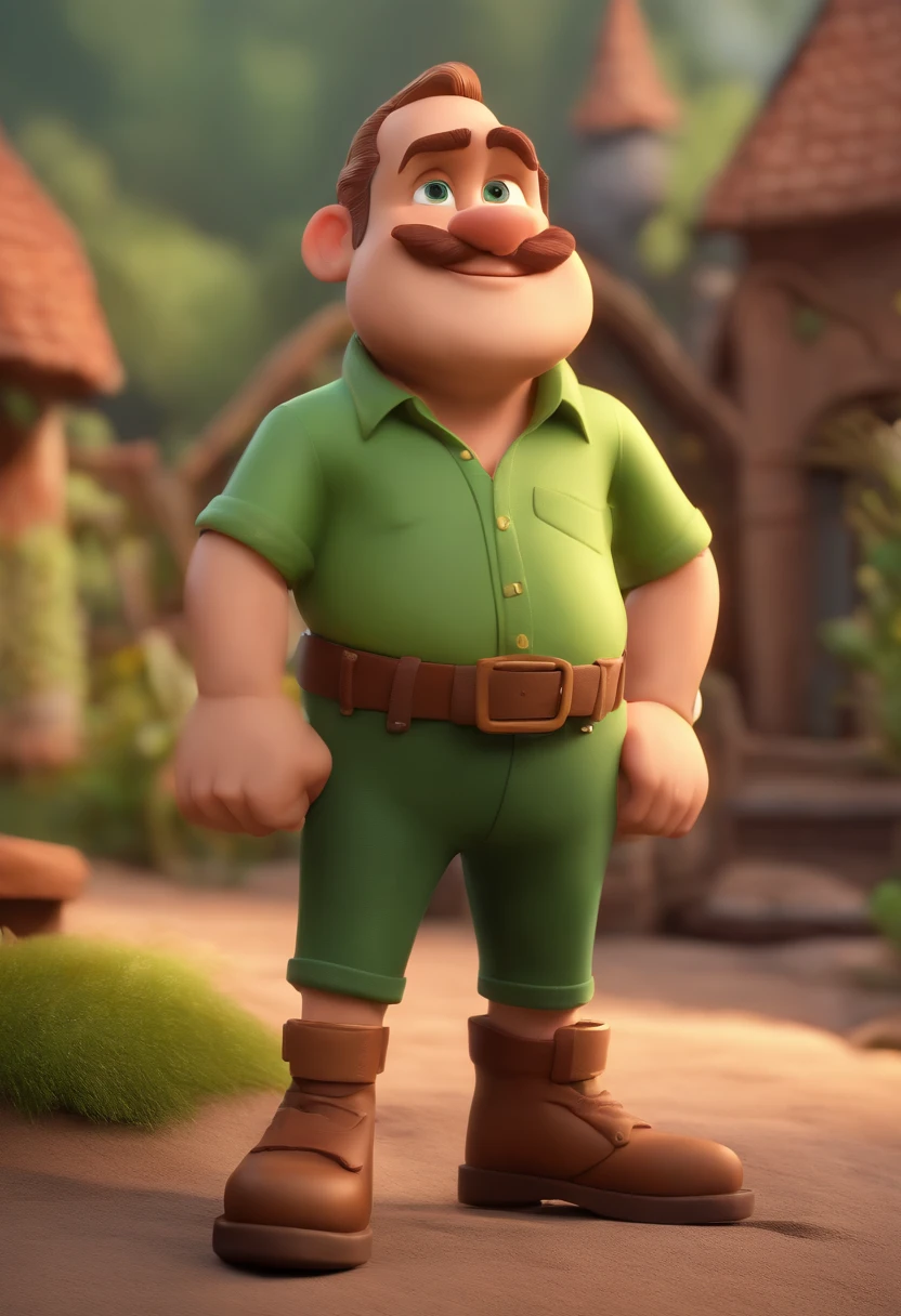 Cartoon character of a dwarf with a light green shirt, brown pant, sapatos marrom, gorro roxo, animation character, Caractere estilizado, animation style rendering, 3D estilizado, Arnold Maya render, 3 d render stylized, toon render keyshot, Personagem 3D, Personagem 3D, 3d rendering stylized, 3 d character render, personagem de desenho animado, Personagem de close up, Pose de personagem, (Estilo Pixar) (master part:1.2) (Bokeh) (best quality) (pele detalhada) (textura detalhada) (8k) (argila) (Cinematic lighting) (foco nítido