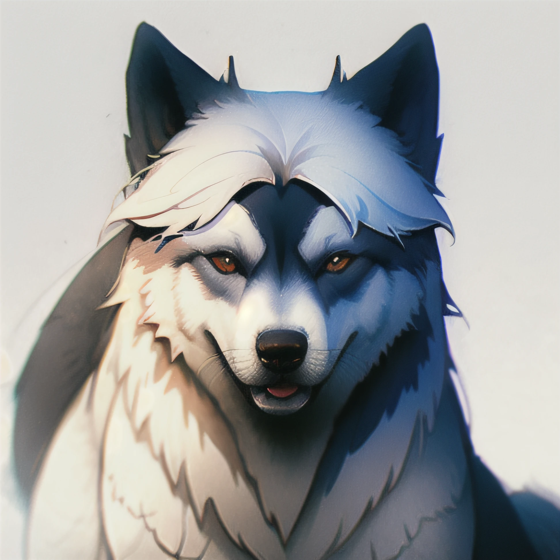 (Husky Dog),dog , Husky ((Tricolor)), Looking at camera, showing teeth , Depth of field, ((blank background)), ((white background)) Dark_glam, wolf makeup, deep shadow, ( One Shadow : 1.4), (4K, RAW Image, Best Quority, 巨作: 1.2), Logo, Vector, Line Graphics, design, inspiration, lines, symmetry