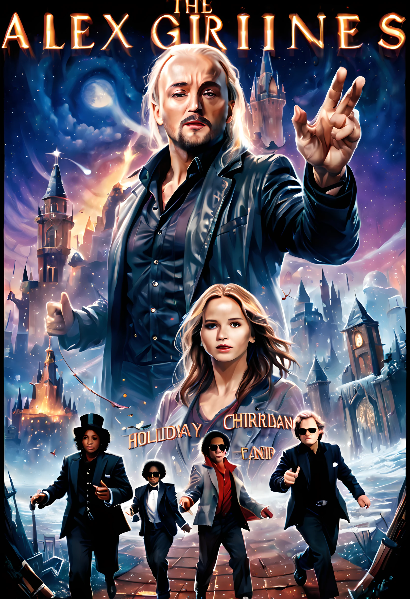 (movie poster:1.5), (movie poster of holliday magical fantasy:1.5), (Pixel art:1.5), (movie still:1.5), ((movie poster style:1.5), (movie poster)), (fantasy:1.5), (magical world:1.5), (movie poster:1.5), (movie poster of holiday magical movie:1.5),((text:2)), (movie title txt:1.5), (starring Alex Guinness, Jennifer Lawrence, Michael Jackson, and Sylvester Stallone:1.5), (Ridley Scott and Christopher Nolan movie:1.5),