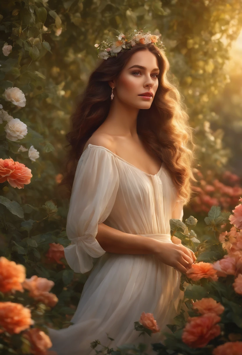A girl standing on a horizontal plane in a vibrant garden filled with colorful flowers and plants, set against the backdrop of a breathtaking sunset casting a warm and golden light. Her eyes are beautifully detailed, with long eyelashes that enhance her graceful and ethereal appearance. The girl's lips are also meticulously defined, adding to the overall allure of her facial features.
The artwork is created using a mix of digital illustration and photorealistic techniques, resulting in a masterpiece that showcases high-quality details and realism. The image is rendered in ultra-high resolution (4k or 8k) to capture every minute element with stunning clarity.
The garden is adorned with delicate crystals that sparkle as they catch the sunlight, giving the scene a touch of magic. The flowers and plants are lush and vivid, exuding a sense of life and abundance. The colors are rich and vibrant, enhancing the dreamlike atmosphere of the artwork.
The composition is carefully designed to create a sense of serenity and tranquility. The horizontal planes in the background add depth and perspective to the image, guiding the viewer's gaze towards the central figure. The lighting is expertly crafted, with soft and warm hues illuminating the scene, casting long shadows that add depth and texture.
In terms of art style, the artwork draws inspiration from fantasy realms such as the mystical Phoenix and the enchanting landscape of Skyrim. This fusion of mythical and magical elements with the beauty of nature creates a captivating and otherworldly atmosphere.
Overall, this prompt generates a visually stunning image of a girl in a garden at sunset, where the intricate details, high-quality resolution, vibrant colors, and expert lighting combine to create a truly mesmerizing piece of art.