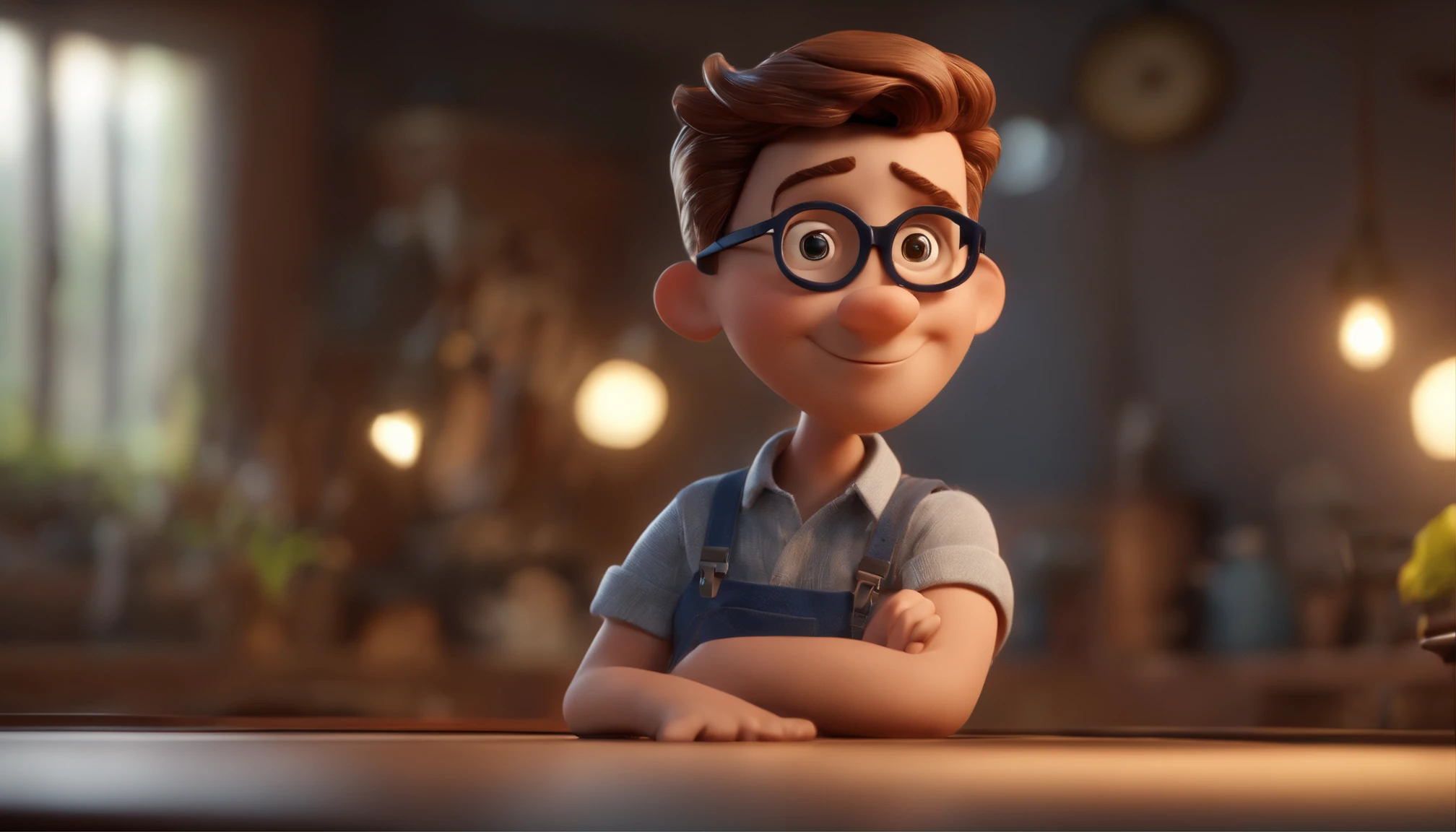 Cartoon character of a electric worker man with black glasses and a gray shirt, animation character, Caractere estilizado, animation style rendering, 3D estilizado, Arnold Maya render, 3 d render stylized, toon render keyshot, Personagem 3D, Personagem 3D, 3d rendering stylized, 3 d character render, personagem de desenho animado, Personagem de close up, Pose de personagem,  (Estilo Pixar) (master part:1.2) (Bokeh) (best quality) (pele detalhada) (textura detalhada) (8k) (argila) (Cinematic lighting) (foco nítido