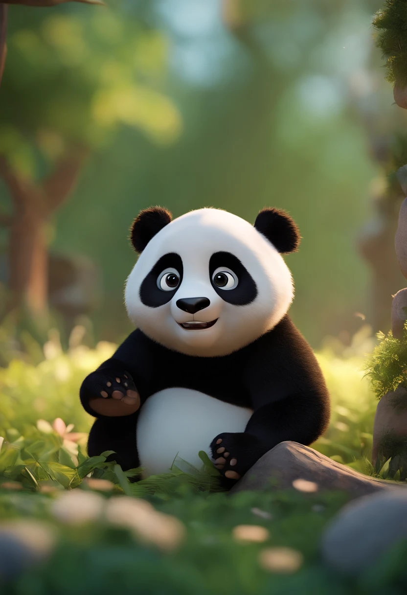 Panda cartoon, an animated character, stylized character, animation style render, Stylized 3D, arnold maya render, 3 d render stylized, toon render keyshot, 3d character, 3d character, 3D rendering stylized, 3 d character render, Cartoon panda, Close-up panda, vivaciousness，adolable，Moe，Character pose, (pixar-style) (Master parts:1.2) (Bokeh) (Best quality) (Detailed skins) (Detail texture) (8K) (Clay) (Cinematic lighting) (foco nítido