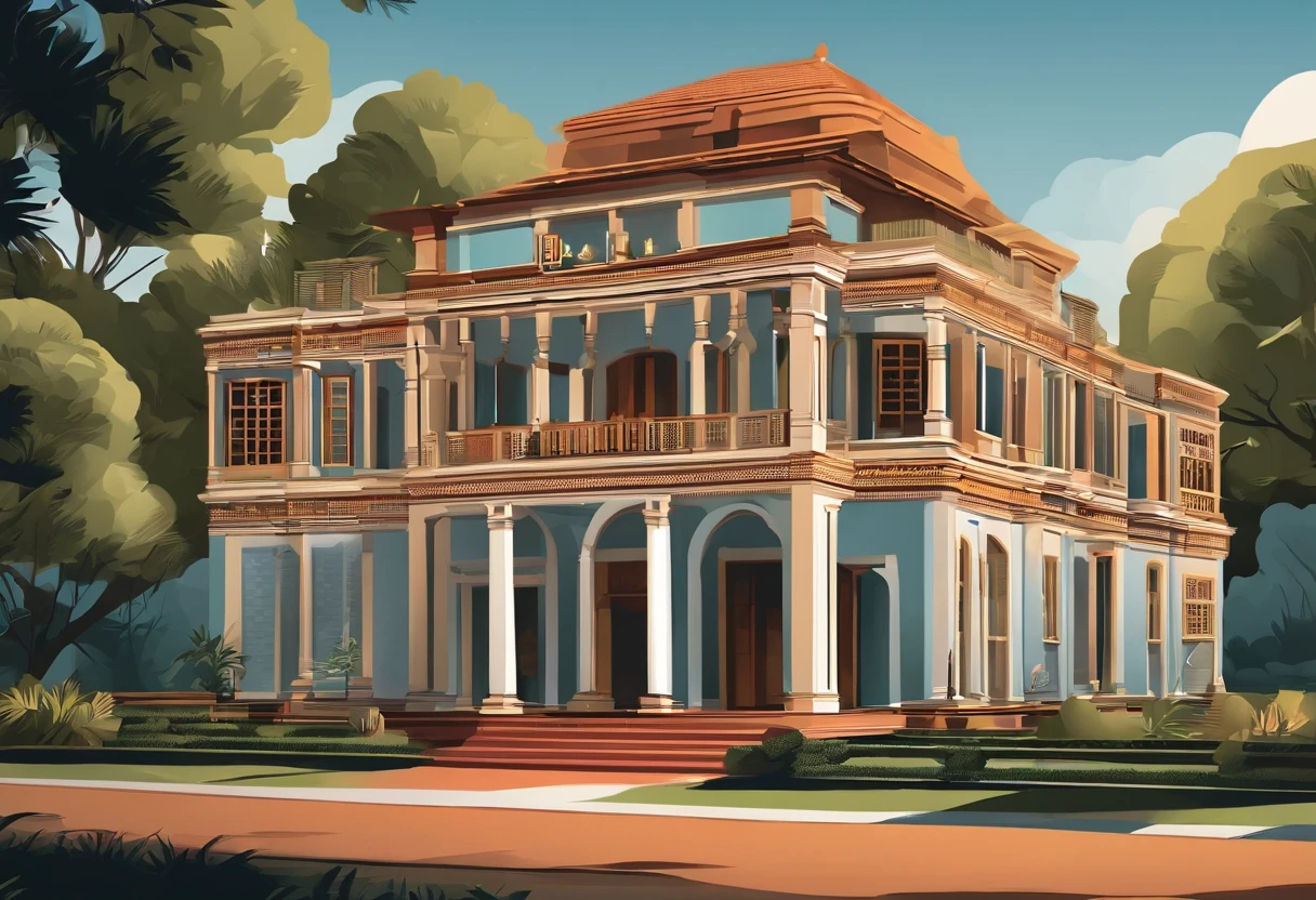 Adobe illustrator,Hui-style architecture,Vector illustration,buliding(solid color backdrop:1.2)