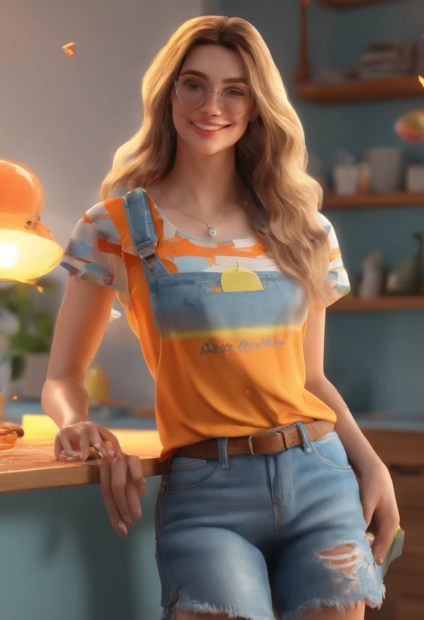 (Foto RAW, 4k, master part, high resolution, extremamente complexo) (Realistic: 1.4), Cinematic lighting, 1 girl, foco solo, Summer noon, hot, 1990's (Estilo), lente jeans, Interior, camiseta de manga curta