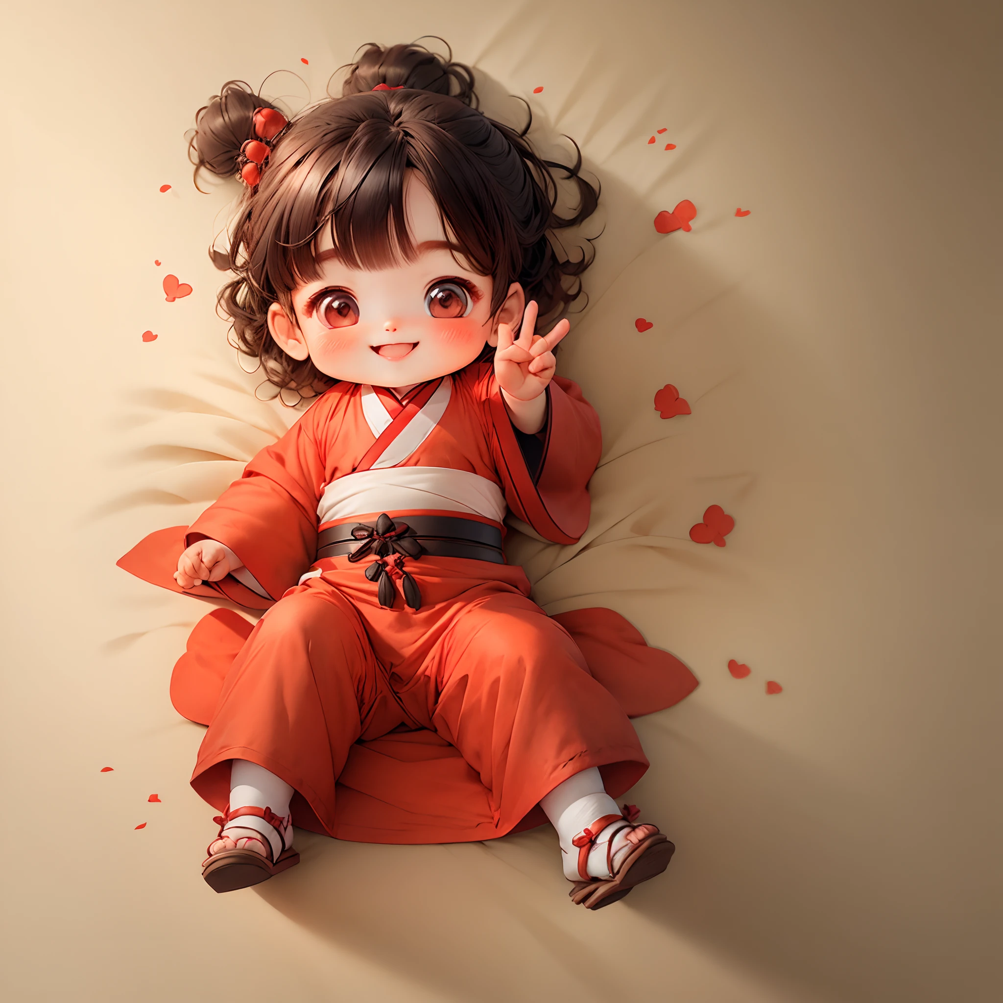 exquisite，Happy human **** lying on bed，having fun，Cute Chinese style Q version baby，Hanfu