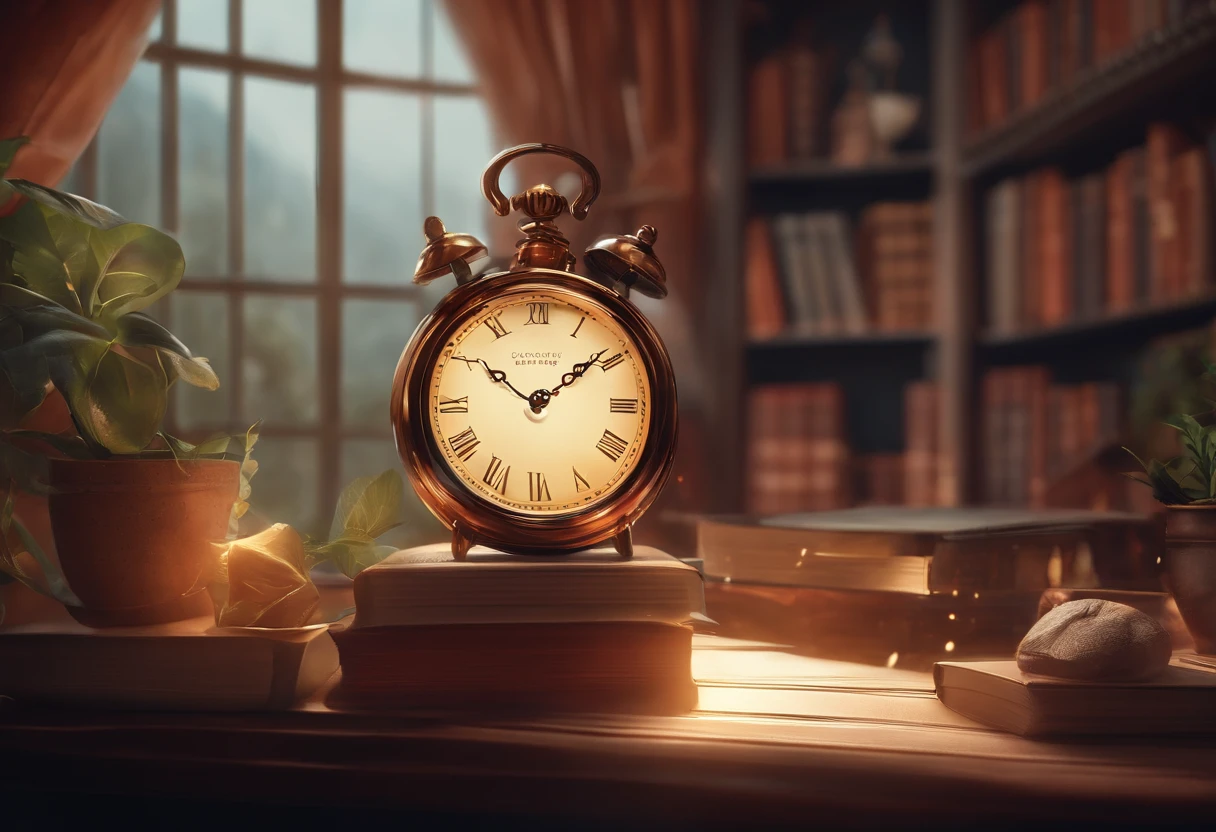 There is a poster,There is a picture of a book and a clock on it, concept art inspired by NEVERCREW, trending on behance, Digital art, A beautiful artwork illustration, digital concept art illustration, in style of digital illustration, Poster illustration, stunning digital illustration, 8 K illustration, 8K illustration, 2d matte illustration, Illustration 8 K, 2D illustration