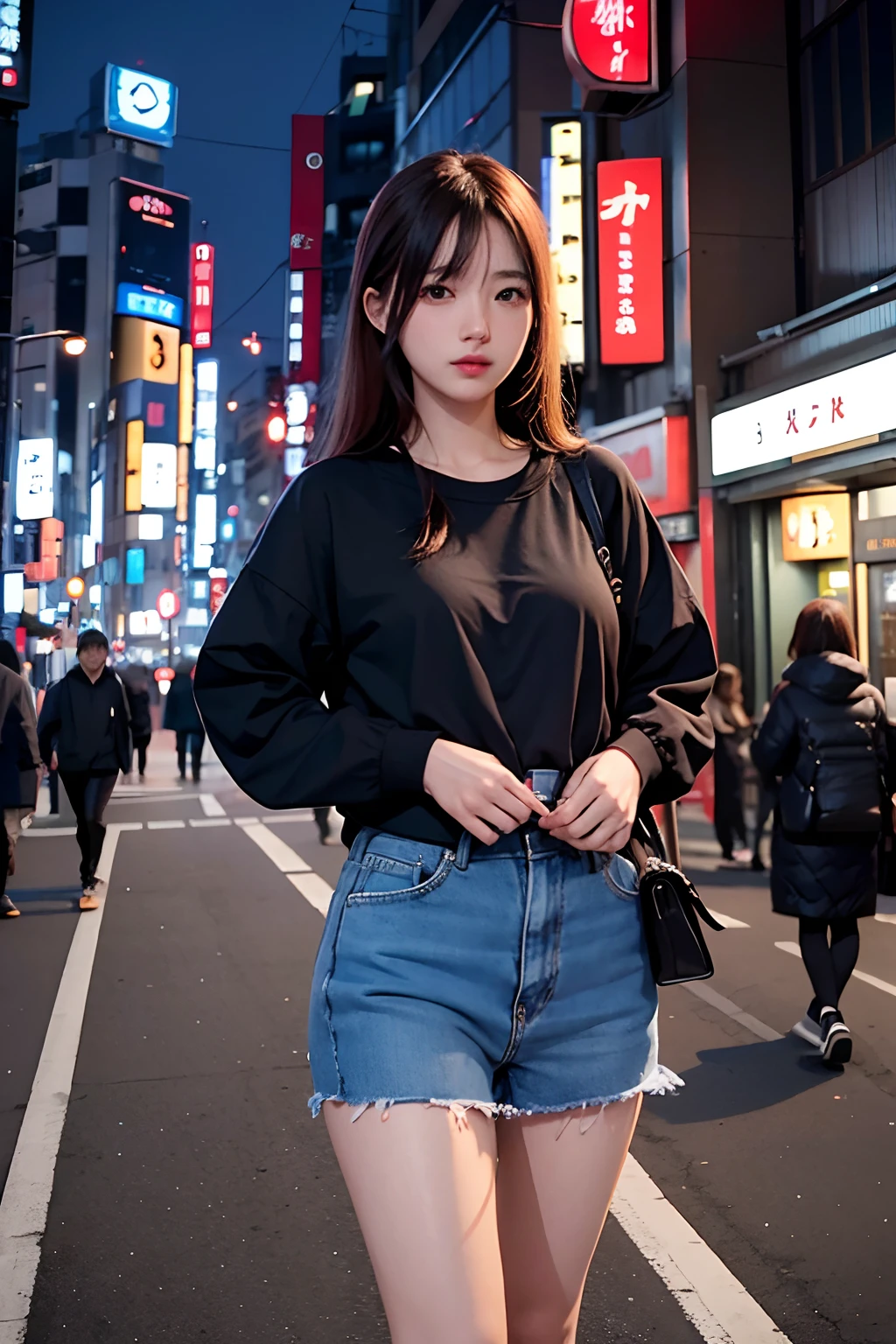 1girl、Streets of Tokyo、natta、A city scape、city light、8k、RAW Photography、top-quality、​masterpiece、realisitic、Photorealsitic、a japanese girl、３０age