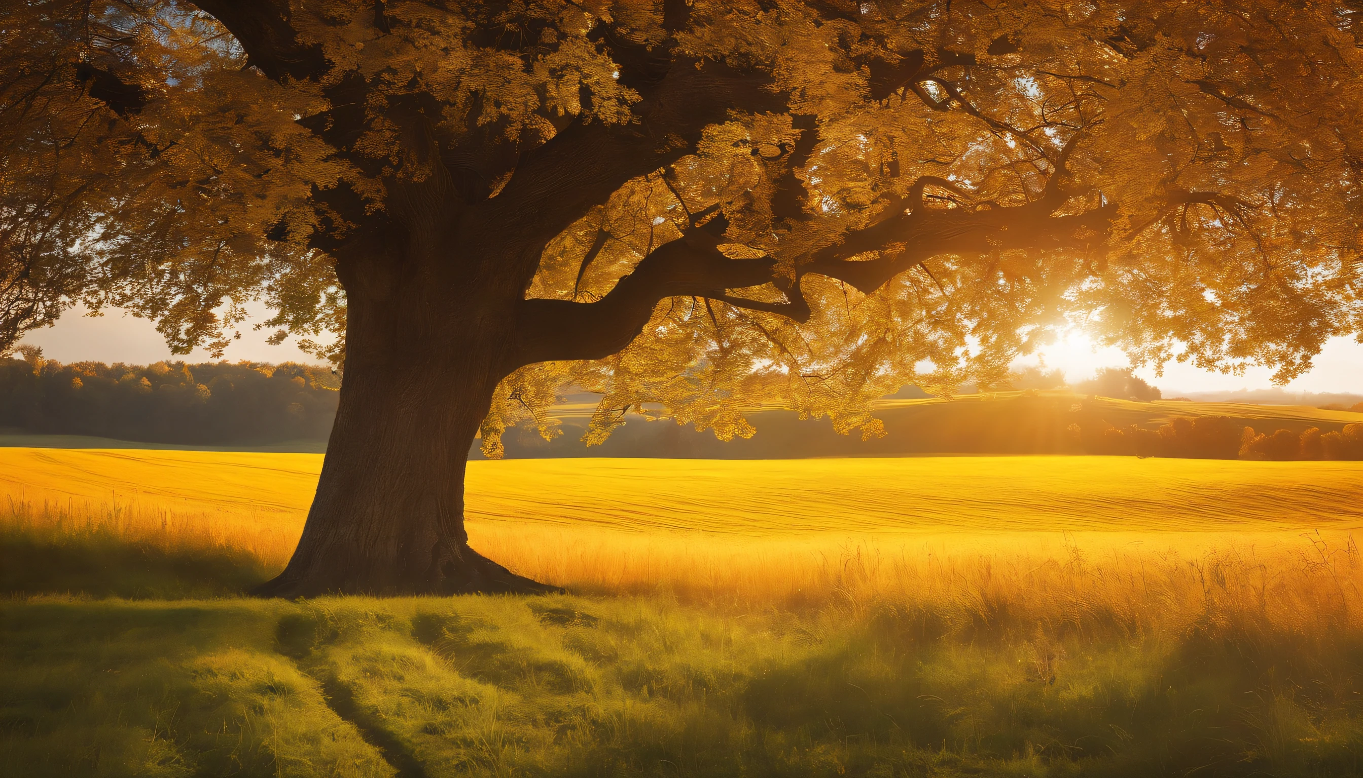 grassy fields　Big Golden Tree