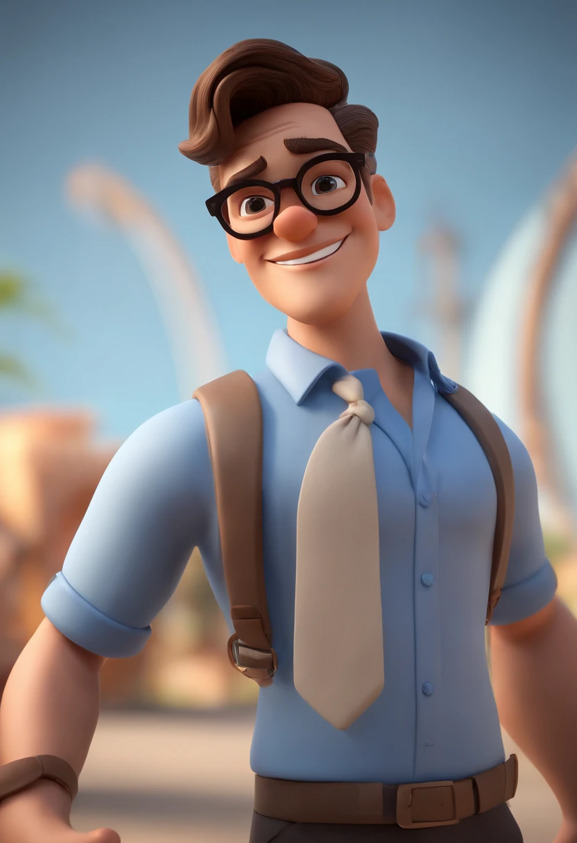 Cartoon character of a man wearing black glasses and a blue shirt, um personagem animado, Caractere estilizado, animation style rendering, 3D estilizado, Arnold Maya render, 3 d render stylized, toon render keyshot, Personagem 3D, Personagem 3D, 3d rendering stylized, 3 d character render, personagem de desenho animado, Personagem de close up, Pose de personagem, (Estilo Pixar) (master part:1.2) (Bokeh) (best quality) (pele detalhada) (textura detalhada) (8k) (argila) (Cinematic lighting) (foco nítido，Senta e vaza a parte superior do corpo