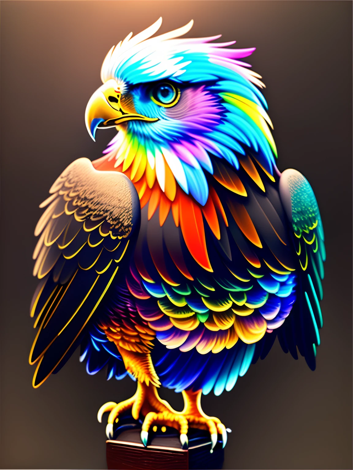 a painting of a colored eagle on a black background,, breathtaking rendering, within a radiant connection, inspired by Kinuko Y. Craft,, magical elements, kitten icon, wow, is beautiful, casting a multi colorful spell, bright flash, flash