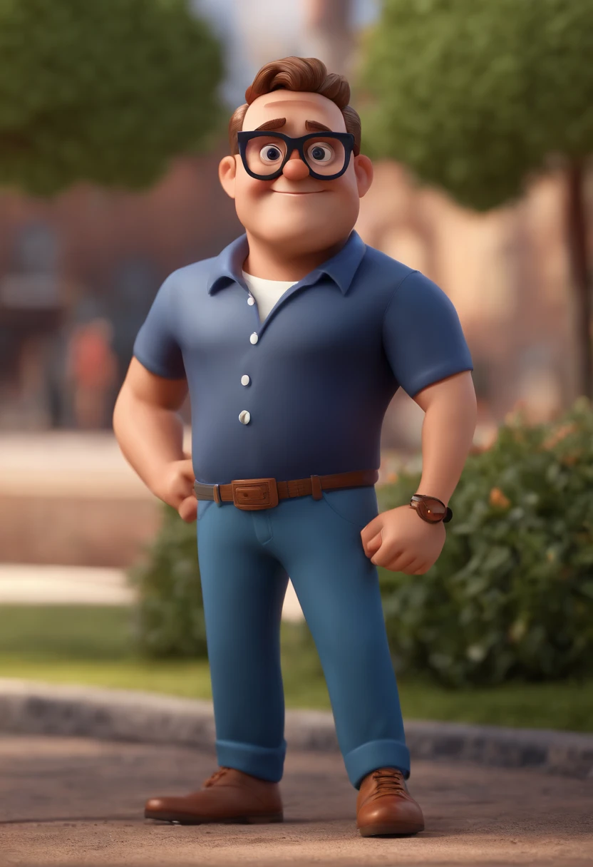 Cartoon character of a man with black glasses and a blue shirt, animation character, Caractere estilizado, animation style rendering, 3D estilizado, Arnold Maya render, 3 d render stylized, toon render keyshot, Personagem 3D, Personagem 3D, 3d rendering stylized, 3 d character render, personagem de desenho animado, Personagem de close up, Pose de personagem,  (Estilo Pixar) (master part:1.2) (Bokeh) (best quality) (pele detalhada) (textura detalhada) (8k) (argila) (Cinematic lighting) (foco nítido