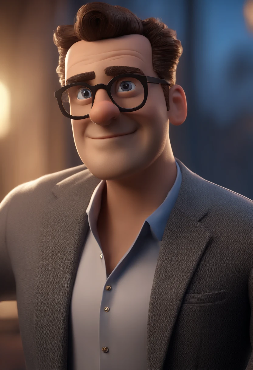 Cartoon character of a man with black glasses and a blue shirt, animation character, Caractere estilizado, animation style rendering, 3D estilizado, Arnold Maya render, 3 d render stylized, toon render keyshot, Personagem 3D, Personagem 3D, 3d rendering stylized, 3 d character render, personagem de desenho animado, Personagem de close up, Pose de personagem, (Estilo Pixar) (master part:1.2) (Bokeh) (best quality) (pele detalhada) (textura detalhada) (8k) (argila) (Cinematic lighting) (foco nítido
