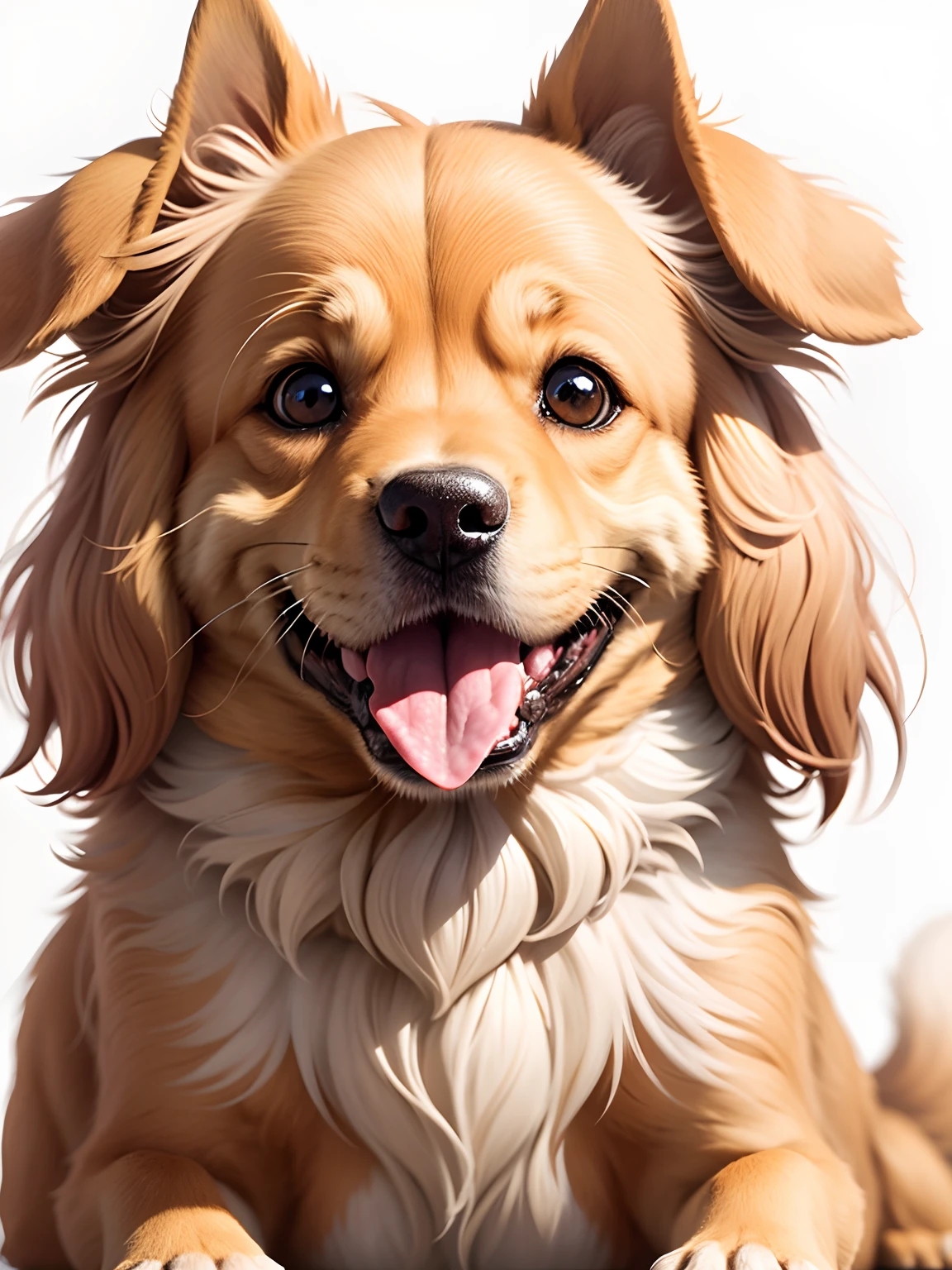 Portrait of cute funny [golden] dog, white background
