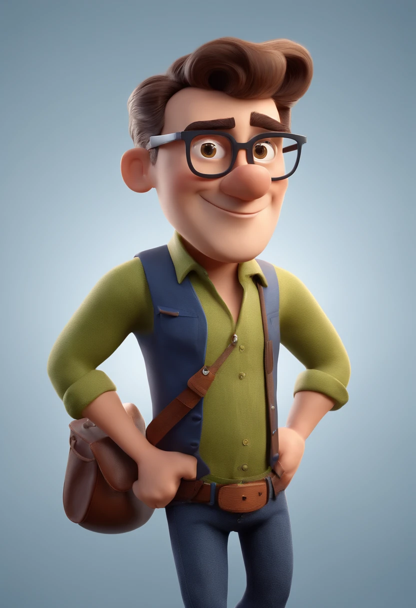 Cartoon character of a man with black glasses and a blue shirt, animation character, Caractere estilizado, animation style rendering, 3D estilizado, Arnold Maya render, 3 d render stylized, toon render keyshot, Personagem 3D, Personagem 3D, 3d rendering stylized, 3 d character render, personagem de desenho animado, Personagem de close up, Pose de personagem, (Estilo Pixar) (master part:1.2) (Bokeh) (best quality) (pele detalhada) (textura detalhada) (8k) (argila) (Cinematic lighting) (foco nítido