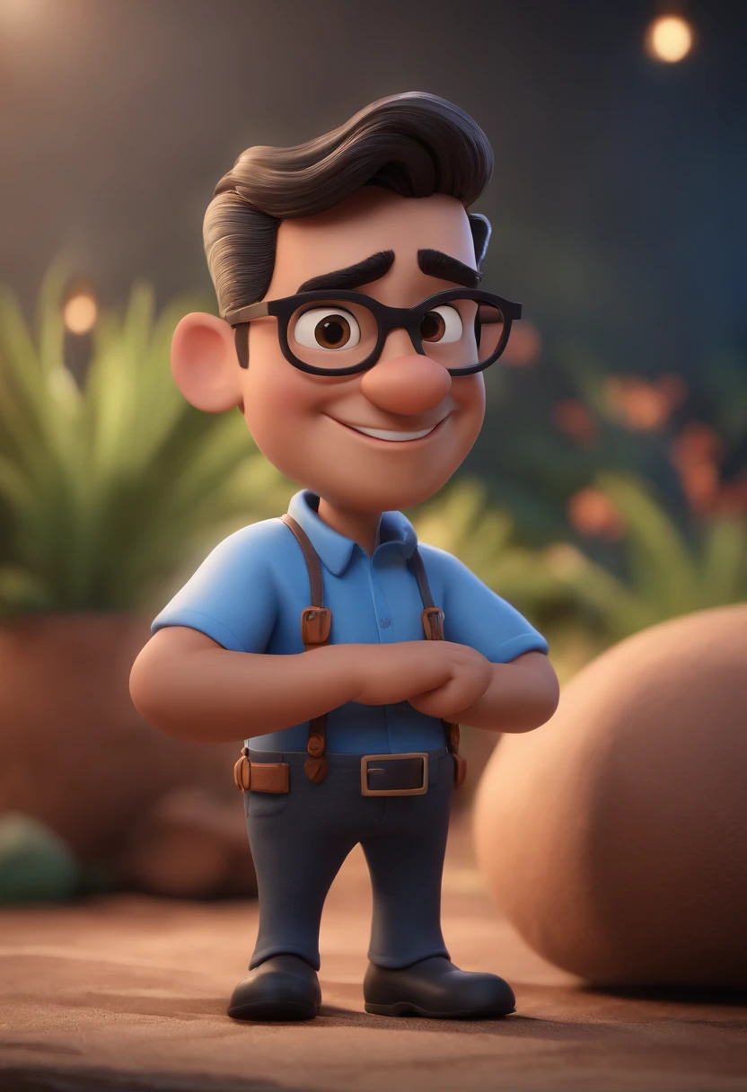 Cartoon character of a man with black glasses and a blue shirt, animation character, Caractere estilizado, animation style rendering, 3D estilizado, Arnold Maya render, 3 d render stylized, toon render keyshot, Personagem 3D, Personagem 3D, 3d rendering stylized, 3 d character render, personagem de desenho animado, Personagem de close up, Pose de personagem, (Estilo Pixar) (master part:1.2) (Bokeh) (best quality) (pele detalhada) (textura detalhada) (8k) (argila) (Cinematic lighting) (foco nítido