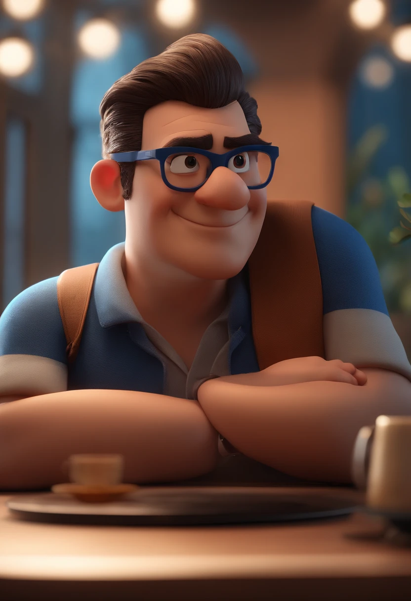 Cartoon character of a man with black glasses and a blue shirt, animation character, Caractere estilizado, animation style rendering, 3D estilizado, Arnold Maya render, 3 d render stylized, toon render keyshot, Personagem 3D, Personagem 3D, 3d rendering stylized, 3 d character render, personagem de desenho animado, Personagem de close up, Pose de personagem, (Estilo Pixar) (master part:1.2) (Bokeh) (best quality) (pele detalhada) (textura detalhada) (8k) (argila) (Cinematic lighting) (foco nítido