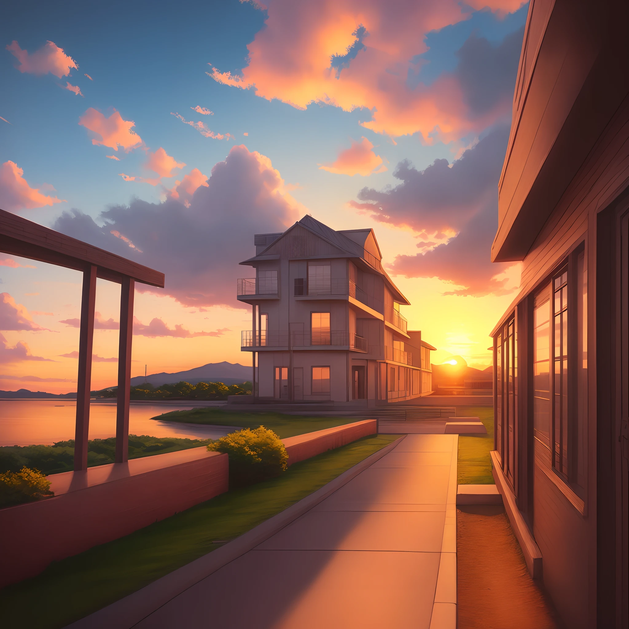 Portrait scenery sunset anime style