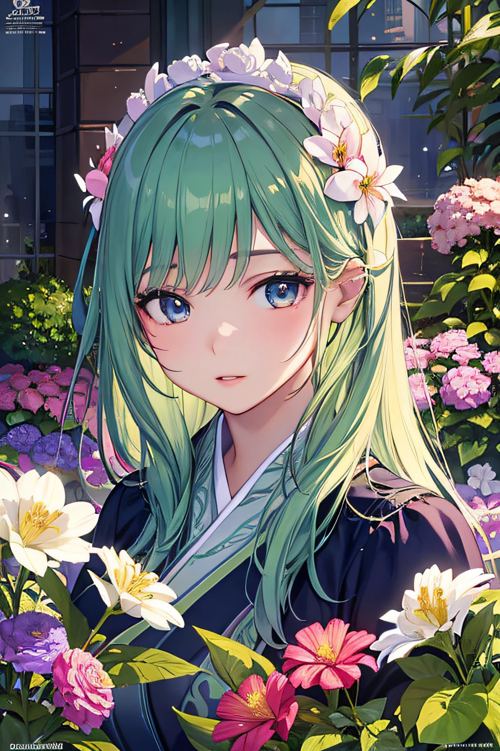 Garden girl,Solo,Beautiful detailed eyes,Beautiful detailed lips,extremely detailed eye and face,longeyelashes,detailed hairs,Flowers,butterflys,Photorealistic,official artwork,Unity 8k壁纸,Ultra-detailed,Piece of art,Best Quality,organics,Harmonious,Geometric,Urban jungle,a mythical creature,Another world,Japanese characters