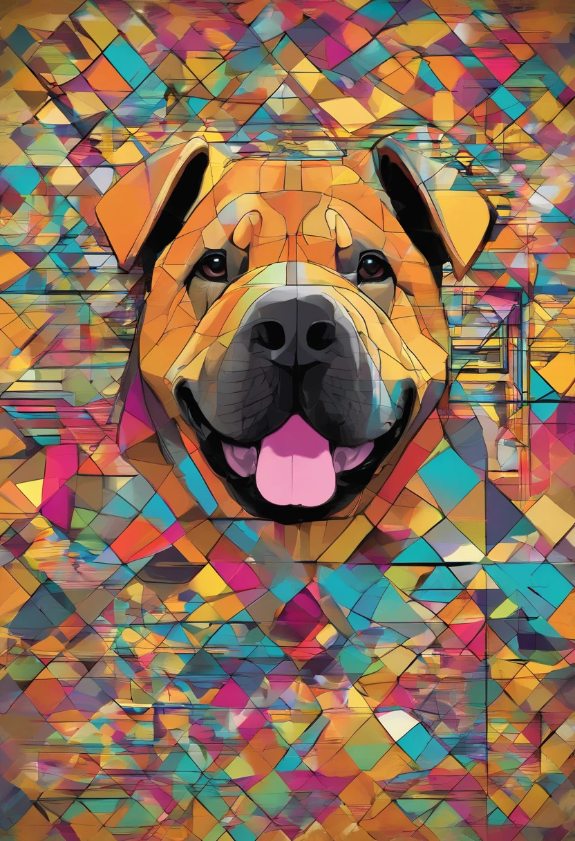 (cachorro sharpei cor caramelo  ),(melhor pose),(best angle), (better expression), Eduardo Kobra acolchoamento ,multidimensional geometric wall PORTRAIT, arte, Chibi,Yang08k, lindo, Colouring,