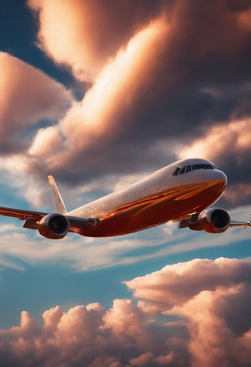 Close-up of cloudy sunset and airplane flying in the sky, Amazing skies, Amazing skies, Stunning sunset, brilliant sunset, A very colorful heaven, Amazing reflections of the sky, Colorful clouds, colorful sunset, Sunset clouds, Cloudy sunset, Glowing clouds, fire in the sky, Fire reflection, Spectacular sunset, Beautiful sunset, Colorful sky, Fire from the sky