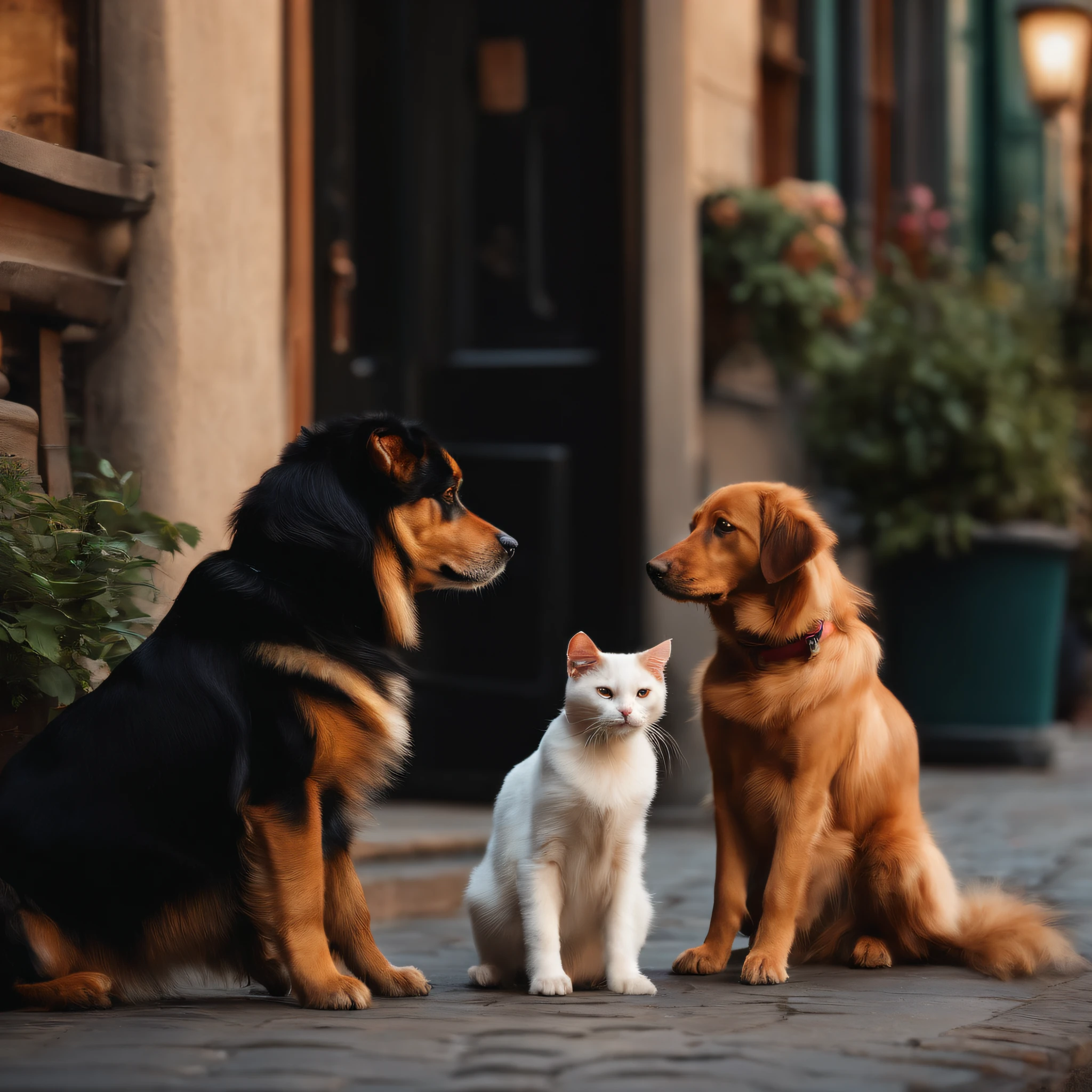 A dog and cat on the street